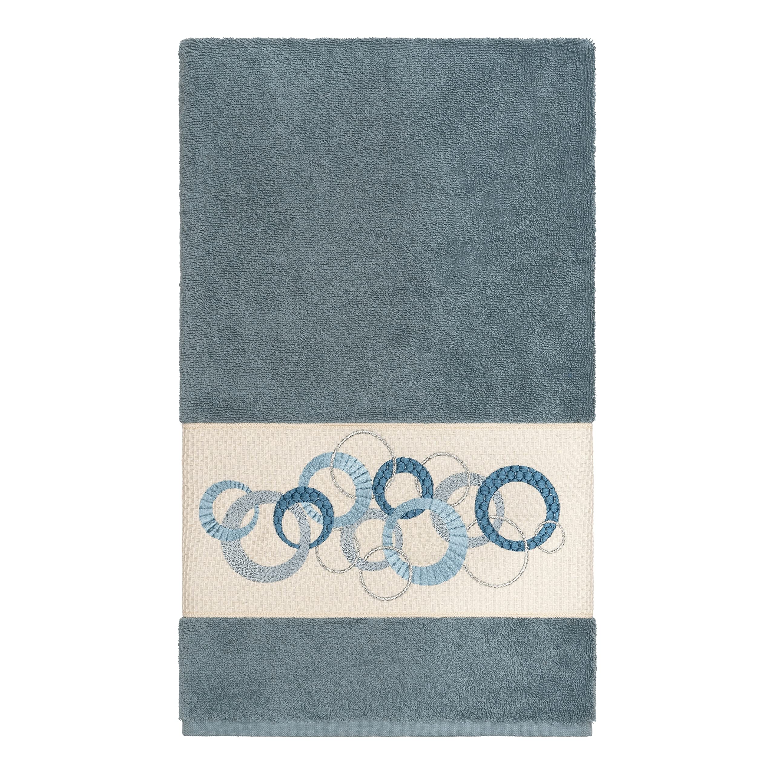 Premium Turkish Cotton Embroidered Teal Blue Bath Towel Set - 4 Piece Luxury Bath & Beach Towels for Spa, Pool & Home Decor