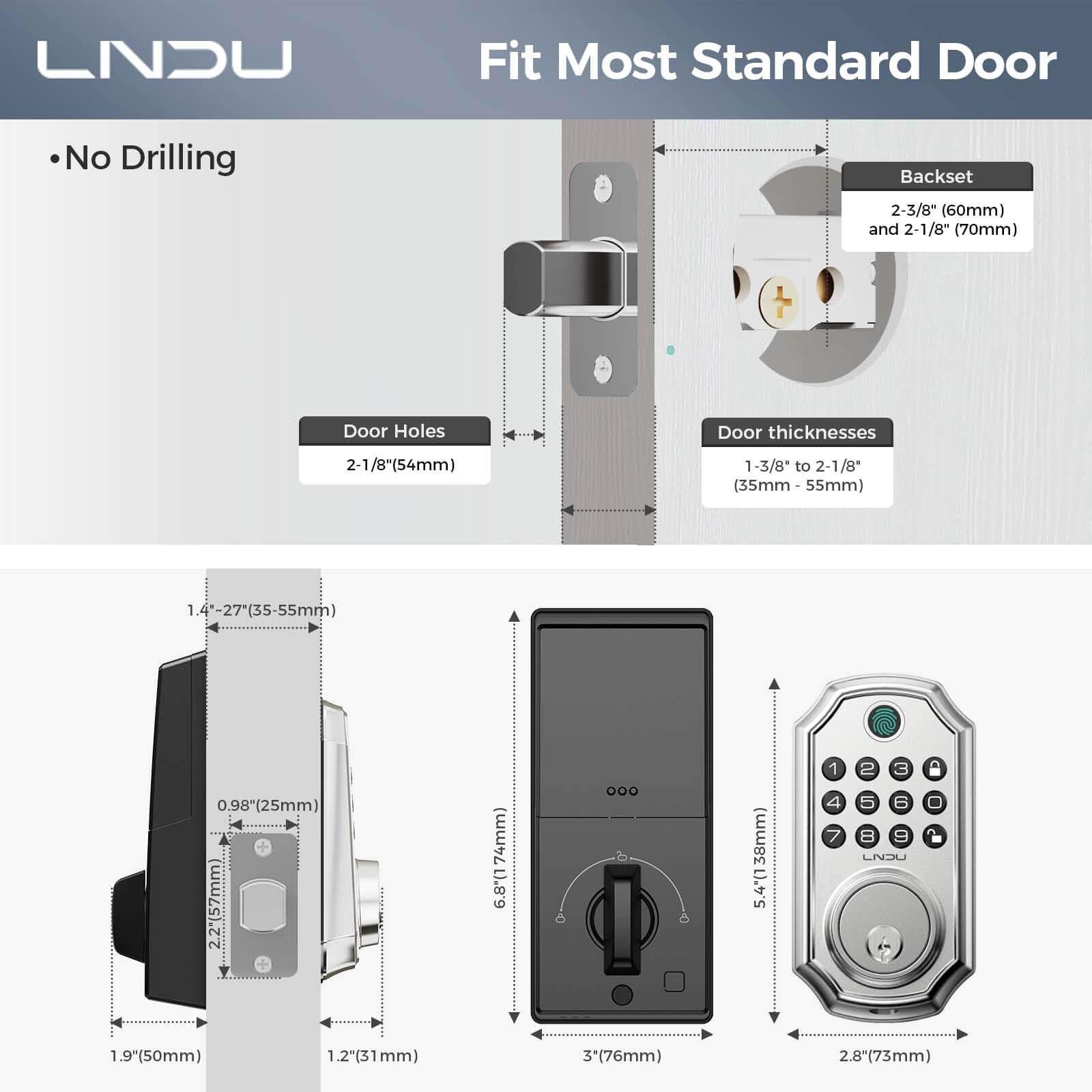 Smart LNDU D280 Keyless Entry Door Lock - Fingerprint, App Control, Auto-Lock - Secure Your Home, Office & Vacation Rental