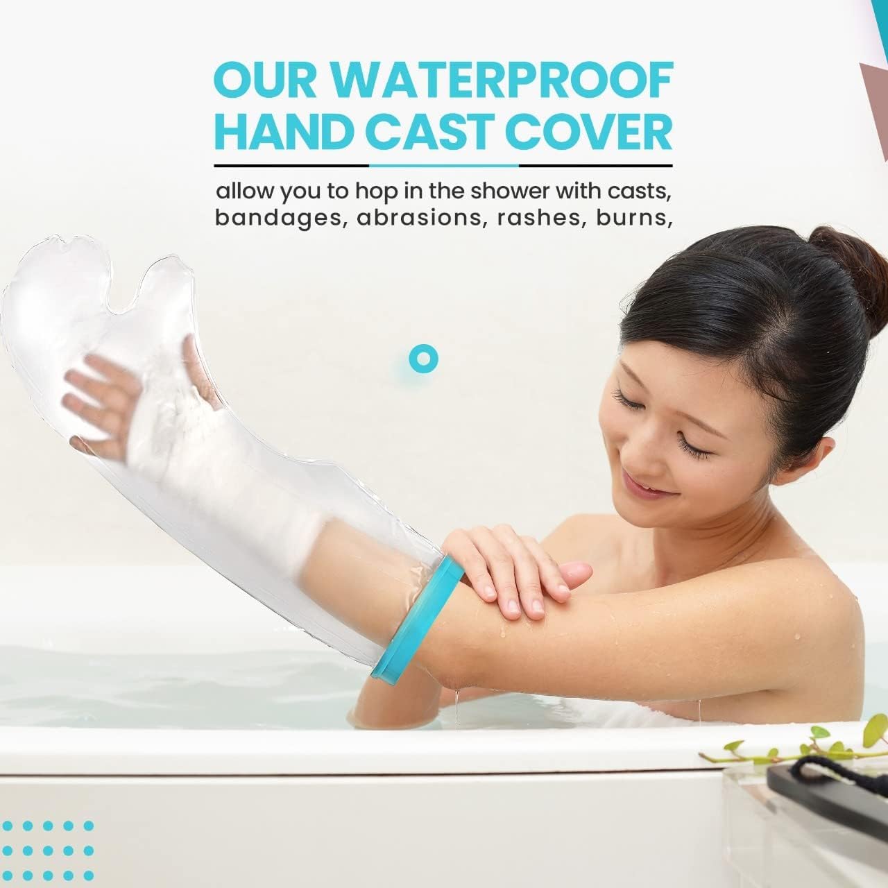 Waterproof Arm Cast Cover for Shower & Swimming - Reusable Watertight Cast Protector for Broken Hand, Wrist or Finger - Comfortable Adult Short Arm Cast Sleeve for Daily Use & Outdoor Activities