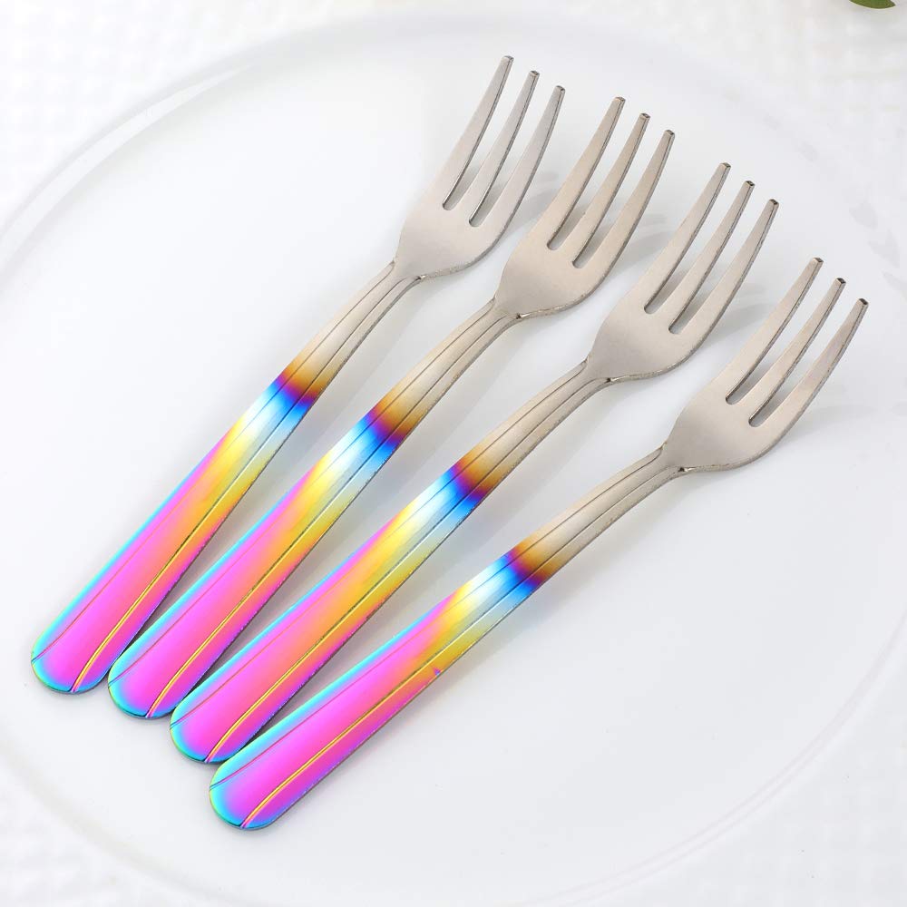 QIBOMOON 12-Piece Stainless Steel Oyster Fork Set - 5.6 Inch Rainbow Gradient Cake Forks, Silverware for Parties & Fine Dining | Perfect for Seafood, Desserts & Elegant Table Settings