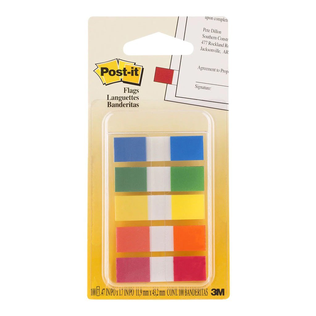 3M Sticky Post It Mini Flags 12 x 43mm - 5 Pack (683 5CF) - Perfect for Bookmarking, Organizing Documents & Office Supplies