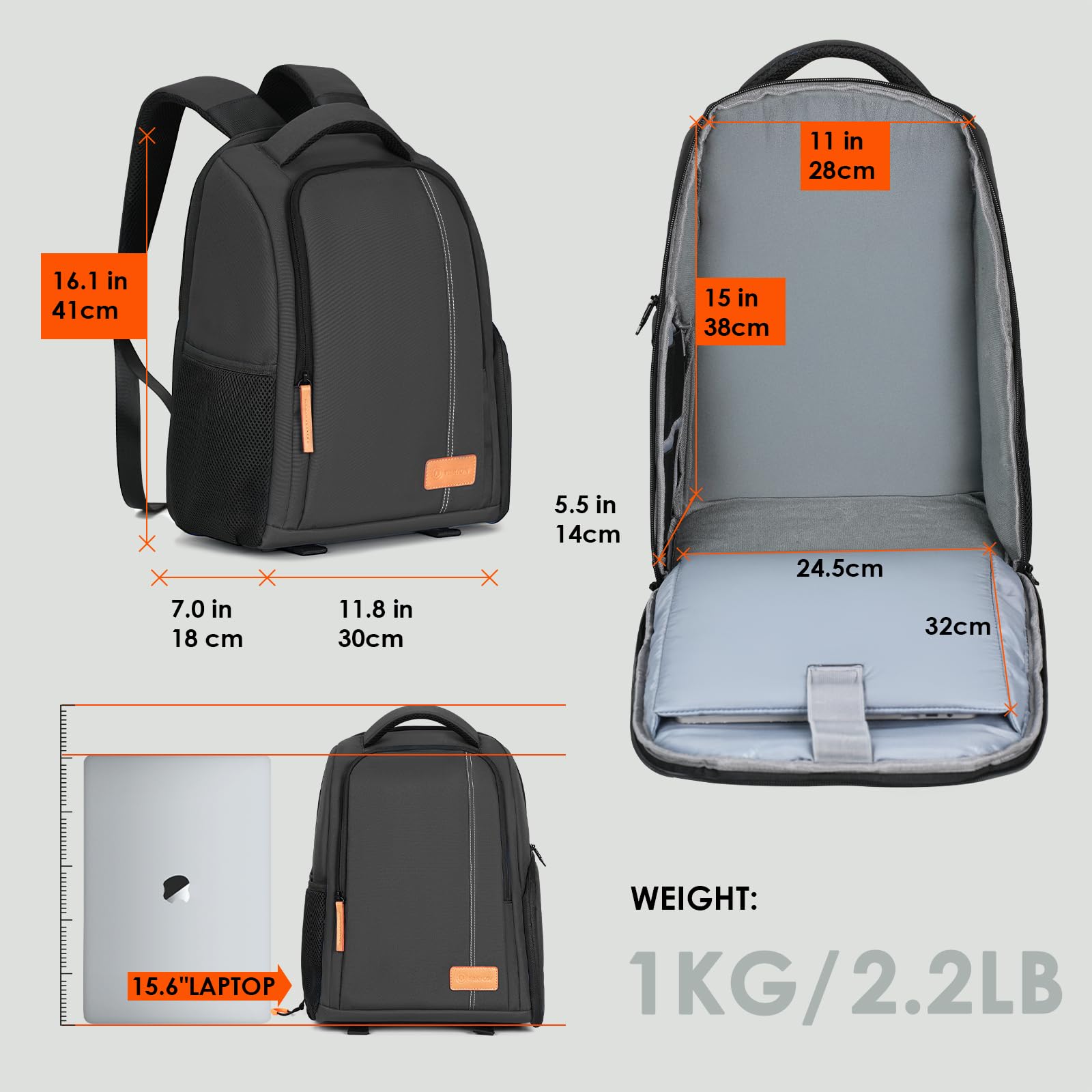 TARION Professional Waterproof Camera Backpack - Large Capacity DSLR/SLR Photography Bag with Padded Insert & 15'' Laptop Compartment for Canon Nikon Fuji Sony Cameras - Perfect for Travel, Hiking & Outdoor Photography