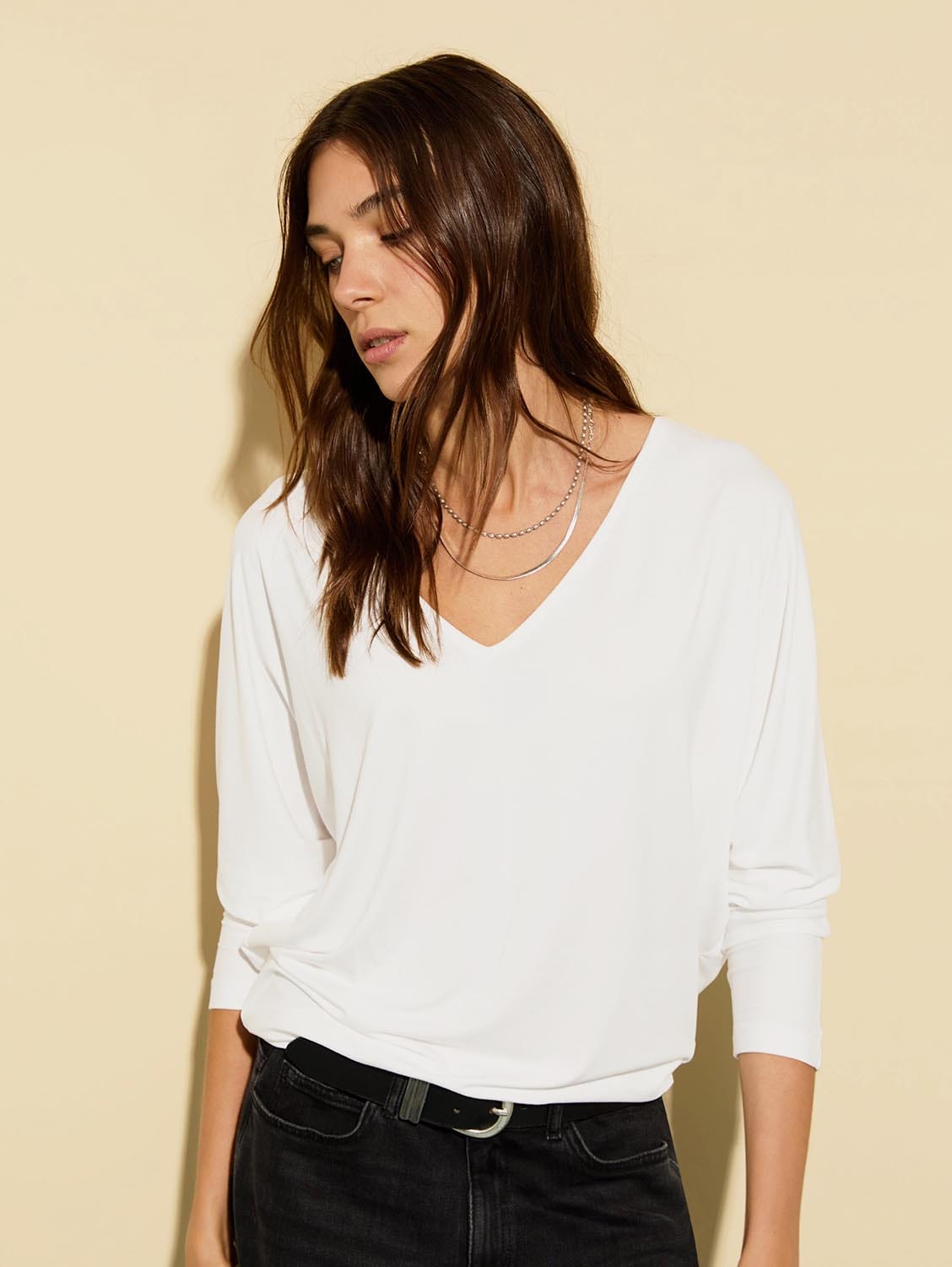 Ella LENZING™ ECOVERO™ Relaxed V Neck Women's T-Shirt - Soft Breathable Eco-Friendly Fabric - Pure White - Perfect for Casual Wear, Office & Everyday Outfits