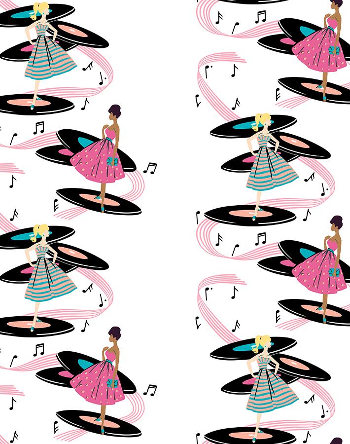 Barbie™ Galaxy Records Wallpaper - Pink & Teal Retro Vinyl Record Design - Perfect for Bedroom, Living Room & Music Lover's Space Decor