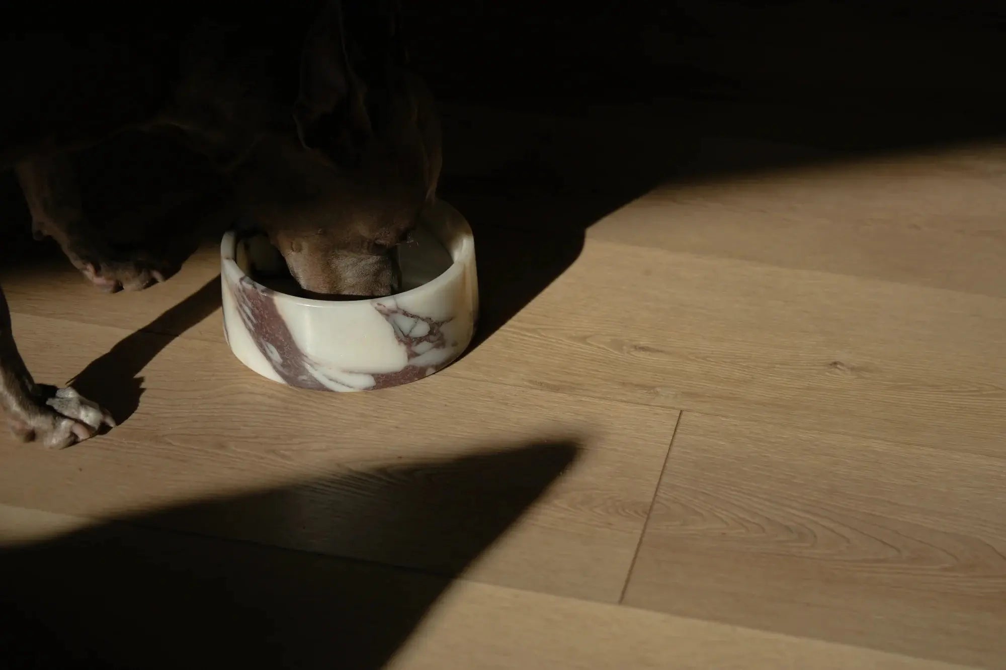 Chloe Marble Double Dog Bowl with Wooden Stand - Elegant Raised Feeder for Small & Medium Dogs - Perfect for Dining Room, Kitchen or Pet Feeding Station