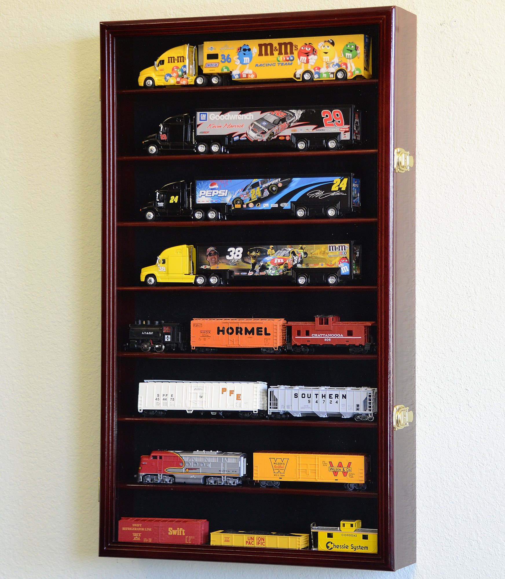 Hot Wheels 1/64 Scale Diecast Trailer Rig Model Car Display Case with 98% UV Protection Door - Perfect for Collectors & Toy Car Storage