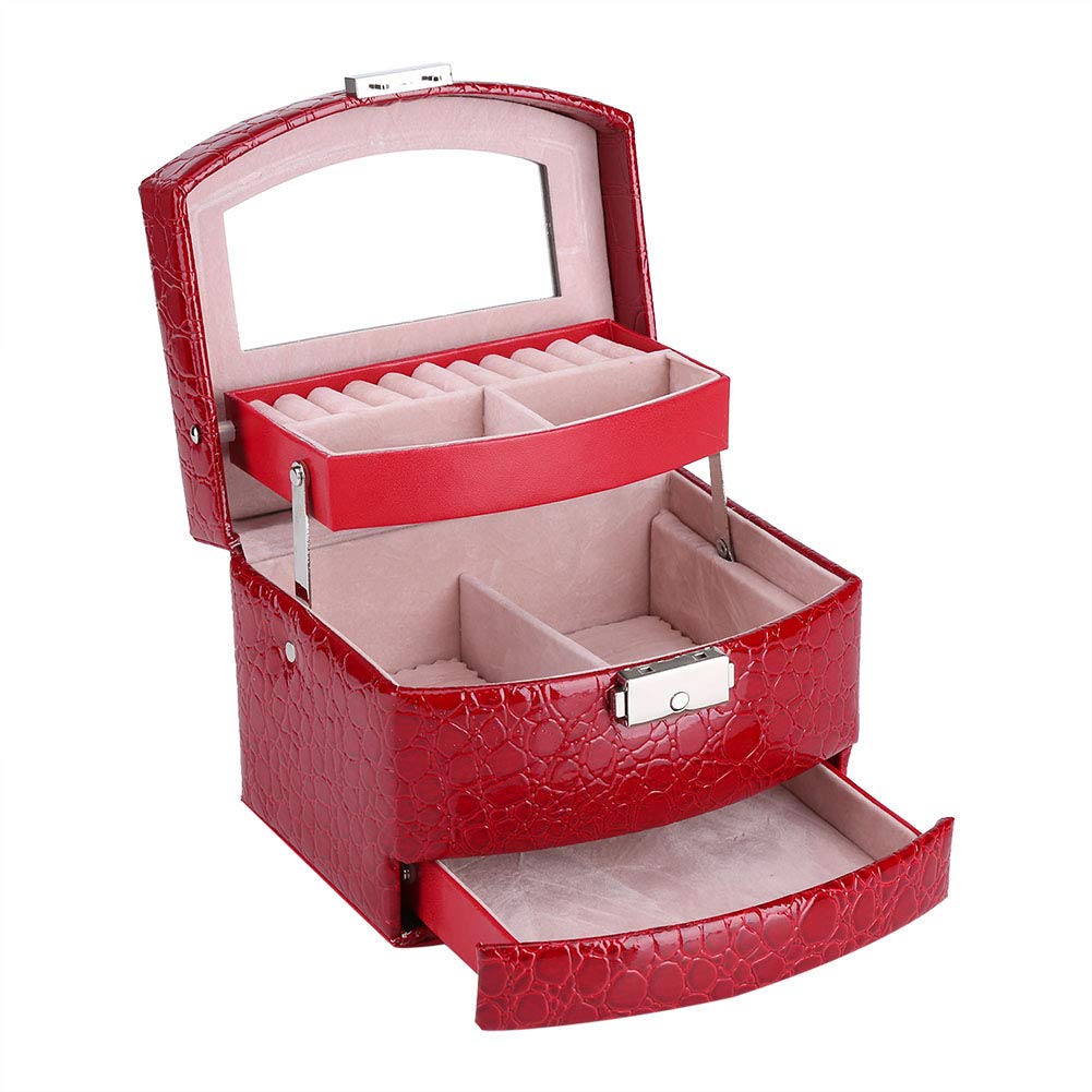 3-Layer Jewelry Box for Necklace & Ring Storage - Elegant Red Jewelry Organizer Case, Perfect Gift for Women - Home & Travel Jewelry Storage Solution