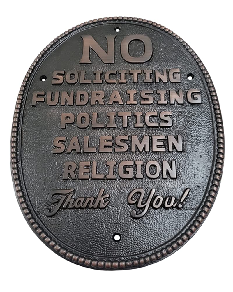 Adonai Hardware Large Oval NO SOLICITING Brass Door Sign - Oil Rubbed Bronze Finish - Perfect for Home, Office & Business Entrance Security