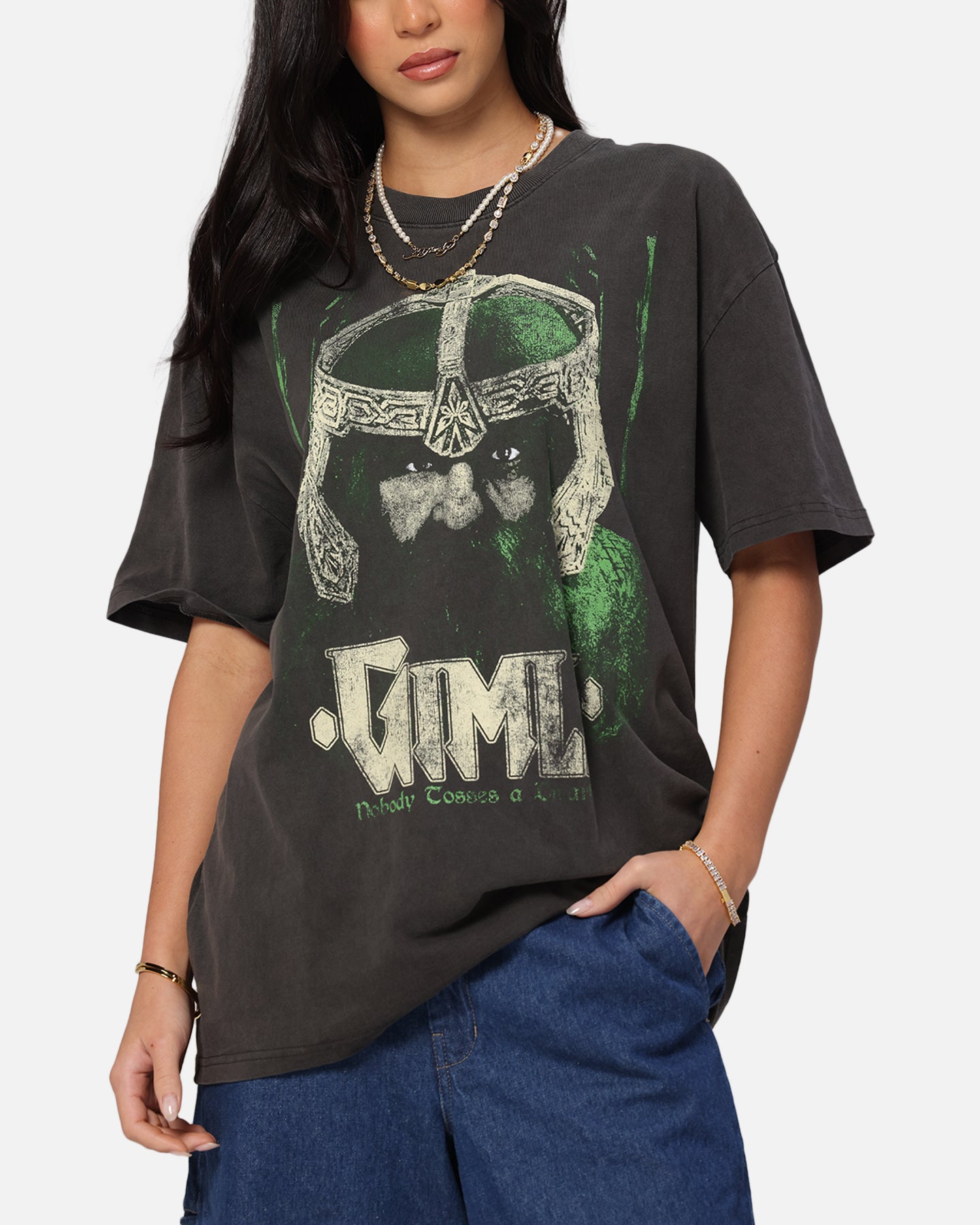 Lord of the Rings Gimli Toss Heavy Cotton T-Shirt - Black Vintage Wash | Officially Licensed LOTR Merchandise | Perfect for Cosplay, Movie Nights & Fantasy Fans