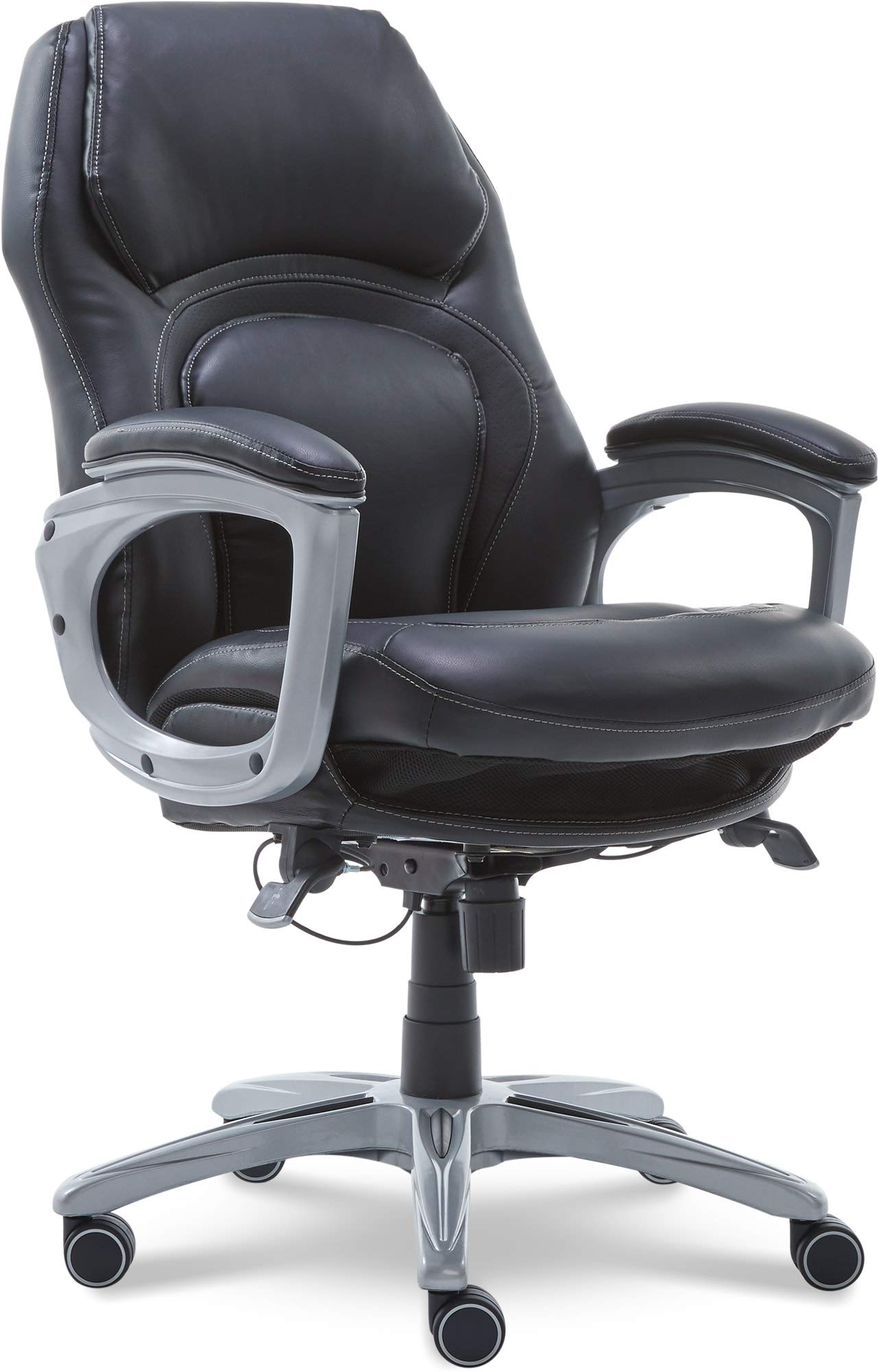 Serta Wellness by Design Executive Office Chair with Lumbar Support - Ergonomic Computer Desk Chair with Back in Motion Technology, Mid Back Leather Black - Perfect for Home Office, Gaming & Workspace Comfort