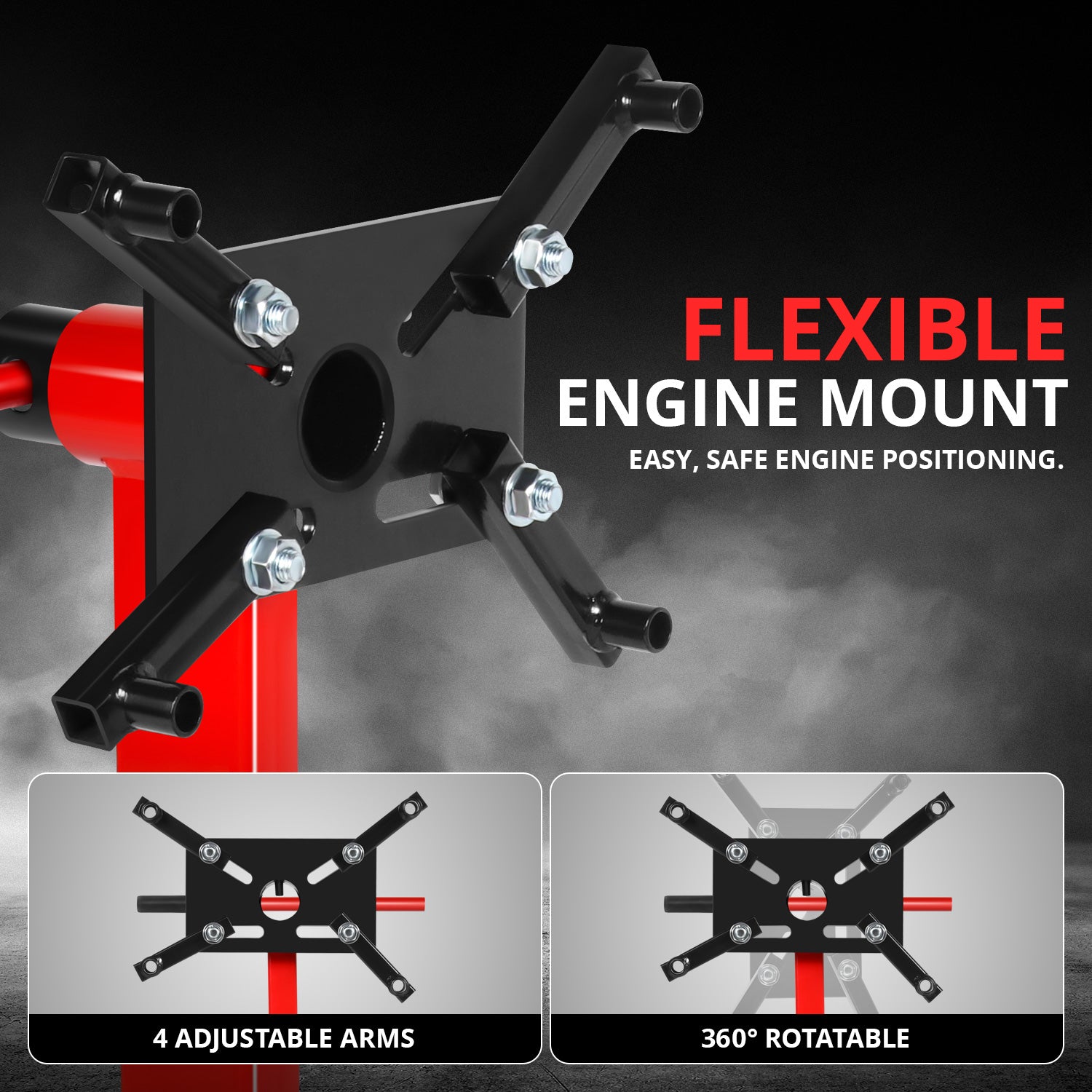 1000lb Foldable Engine Hoist Stand with 360 Degree Swivel Head - Heavy Duty Portable Car Lift for Automotive Repair, Engine Removal & Garage Use