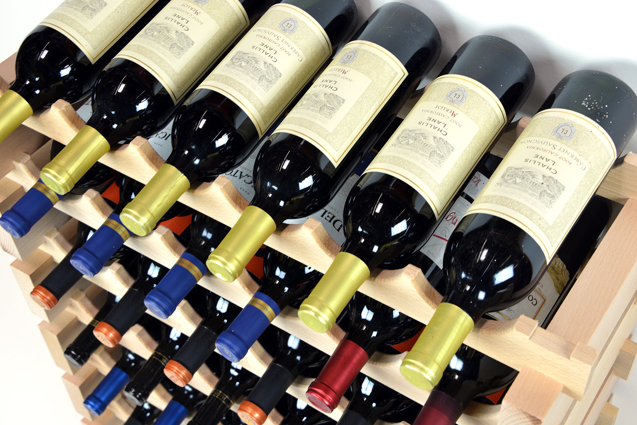 Premium Modular Beechwood Wine Rack - Holds 32-96 Bottles (8 Bottles Wide, 12 Rows) | Space-Saving Storage for Wine Cellars, Restaurants & Home Bars | Newest Improved Design (80-Bottle Capacity - 10 Rows)