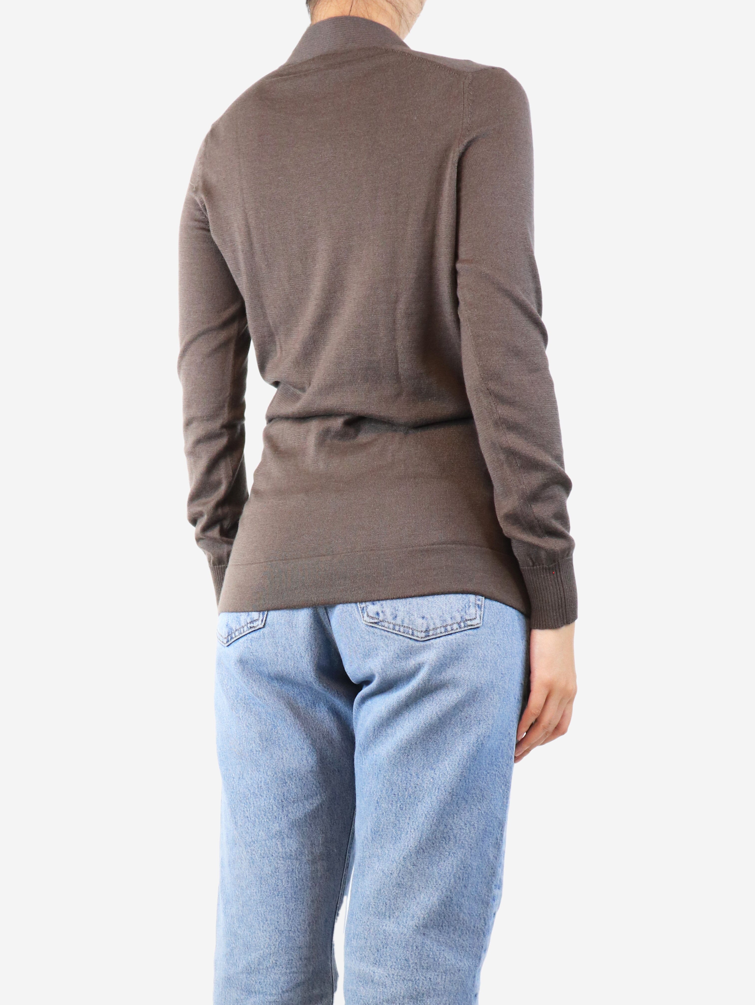 Stylish Brown Knit Cardigan for Women - UK Size 10 | Cozy Fall & Winter Layering Piece for Office or Casual Outfits