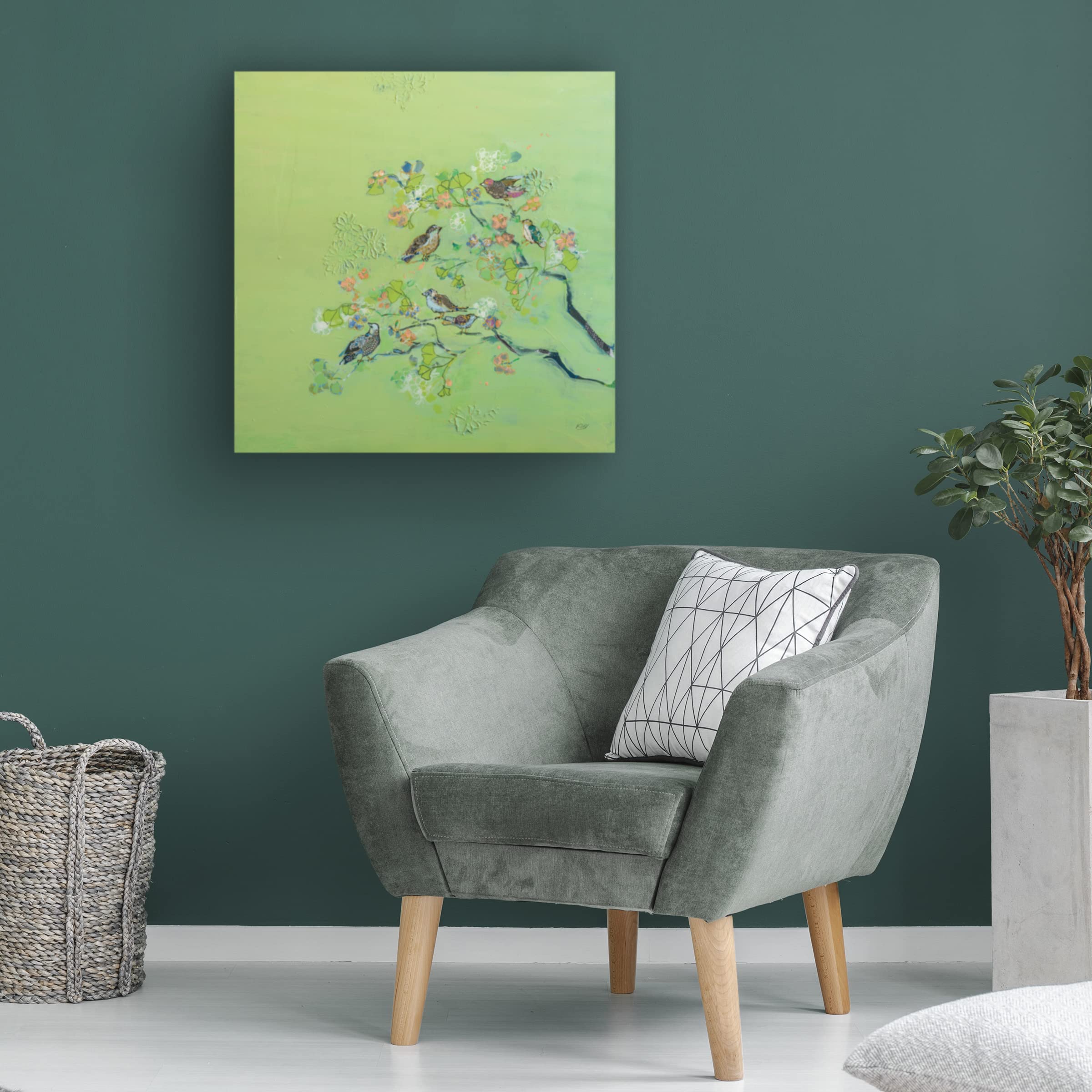 Trademark Fine Art 'Bird Song' Canvas Wall Art by Kellie Day - Hand-Painted Nature Inspired Decor for Living Room, Bedroom & Office