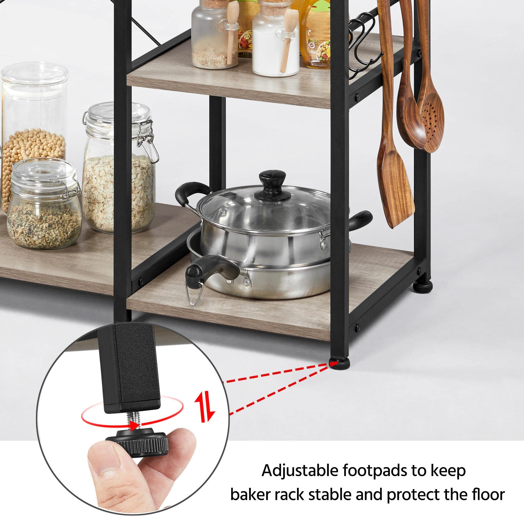 Yaheetech 4-Tier Industrial Kitchen Storage Shelf - Heavy Duty Metal Utility Rack with 6 S-Hooks for Microwave, Coffee Bar, Baker Station & Kitchen Island Organization, Gray - Perfect for Small Spaces & Home Organization