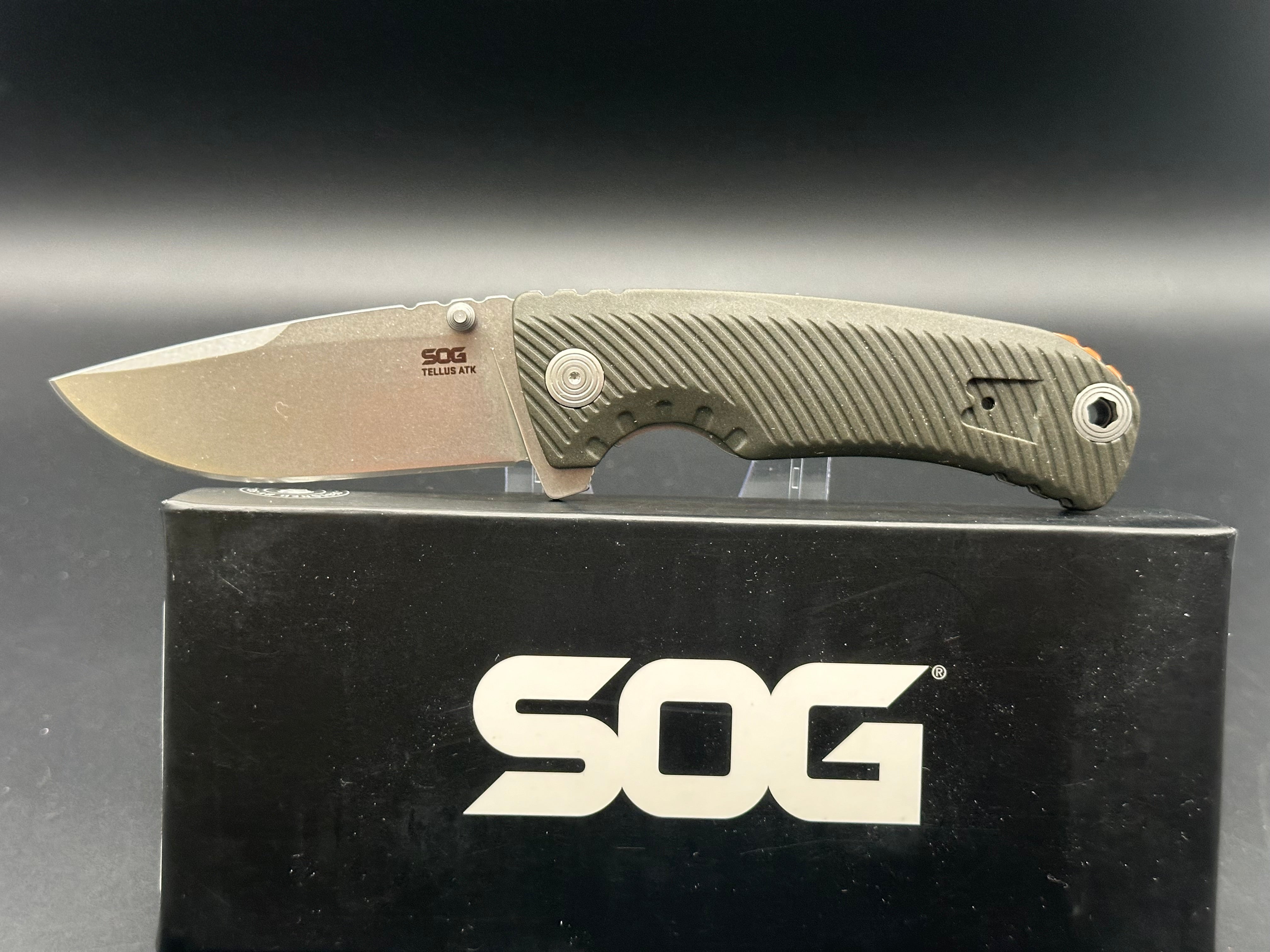 SOG Tellus ATK Assisted Opening Frame Lock Folding Knife - OD Green Tactical EDC Pocket Knife for Outdoor Camping, Hiking & Survival