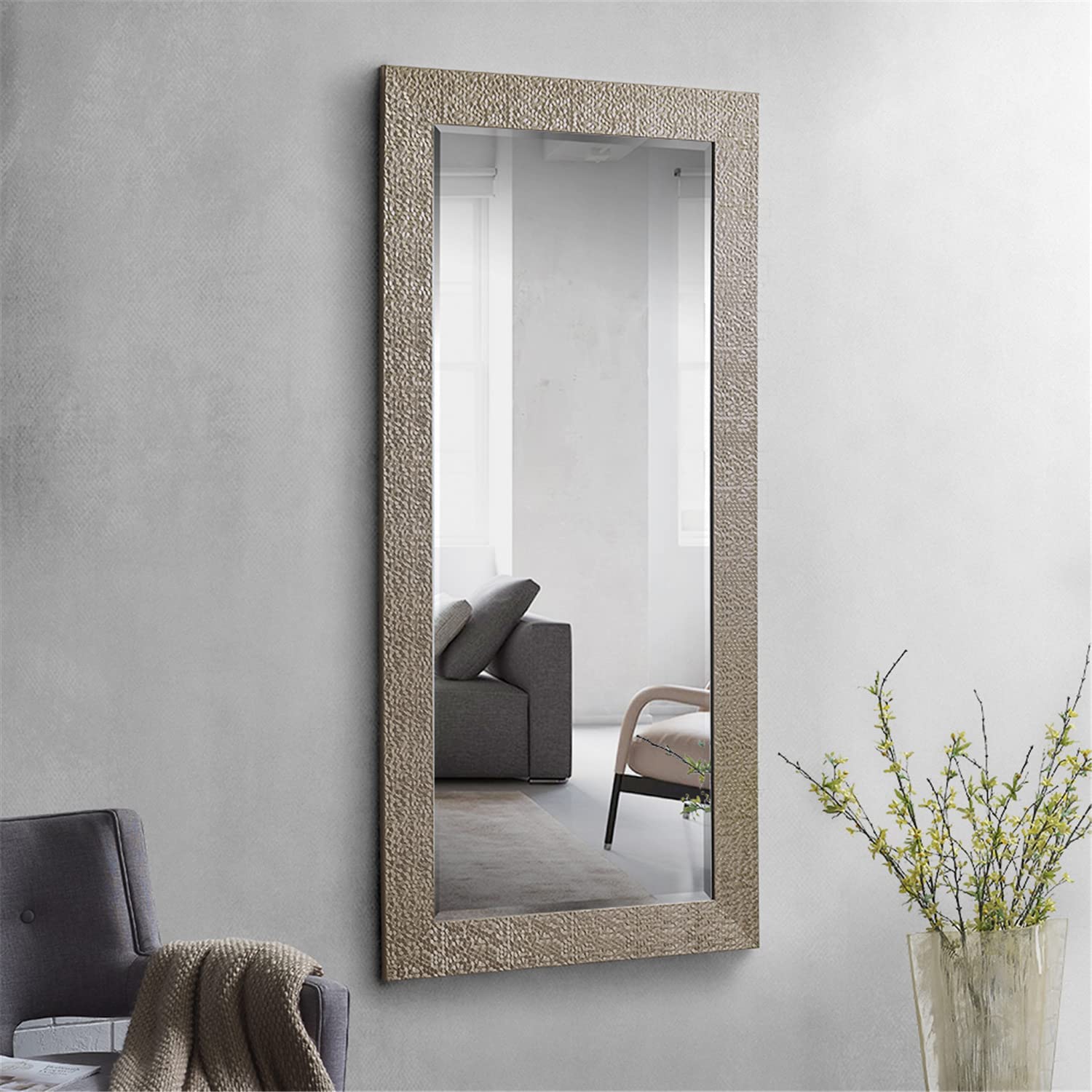Extra Large Full Length Floor Mirror with Mosaic Frame - Tall Standing Body Mirror for Bedroom, Wall Mount or Free Standing, Champagne Gold - Perfect for Dressing Room, Home Gym & Vanity Area