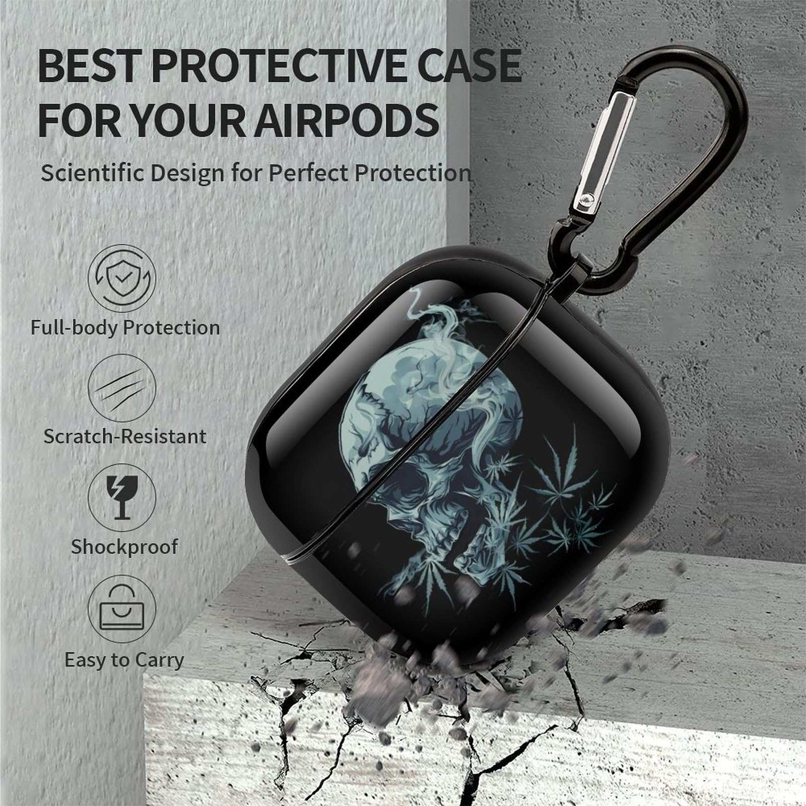 Skull-Shaped Bluetooth Earbuds Case - Weed Smoking Design, Portable Headphone Storage for AirPods 3 - Protective Cover for Travel, Gym & Outdoor Activities