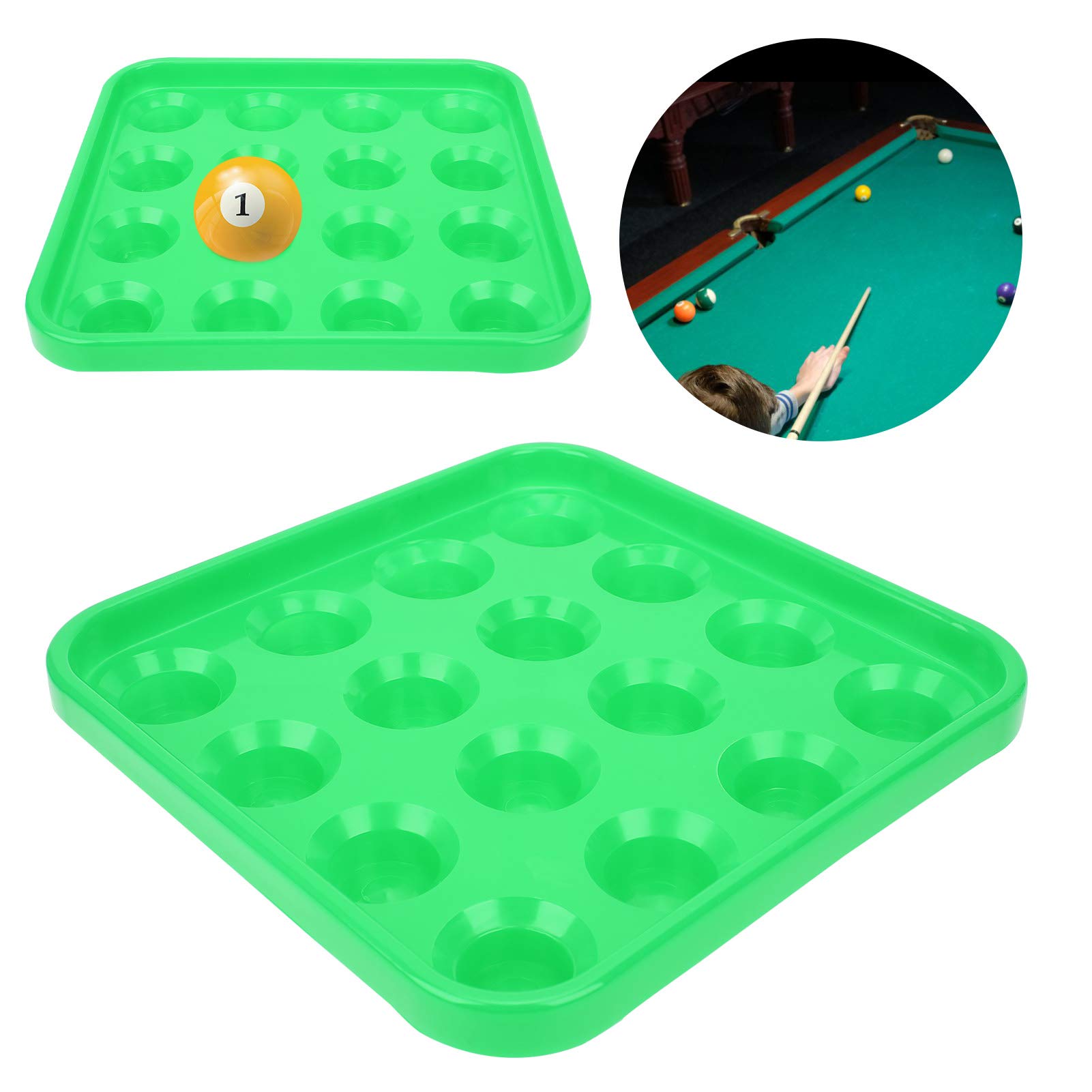 **16-Hole Plastic Billiard Ball Tray - Pool Ball Storage & Carrying Case for Billiards (Green) | Perfect for Home Game Rooms, Bars & Pool Halls**