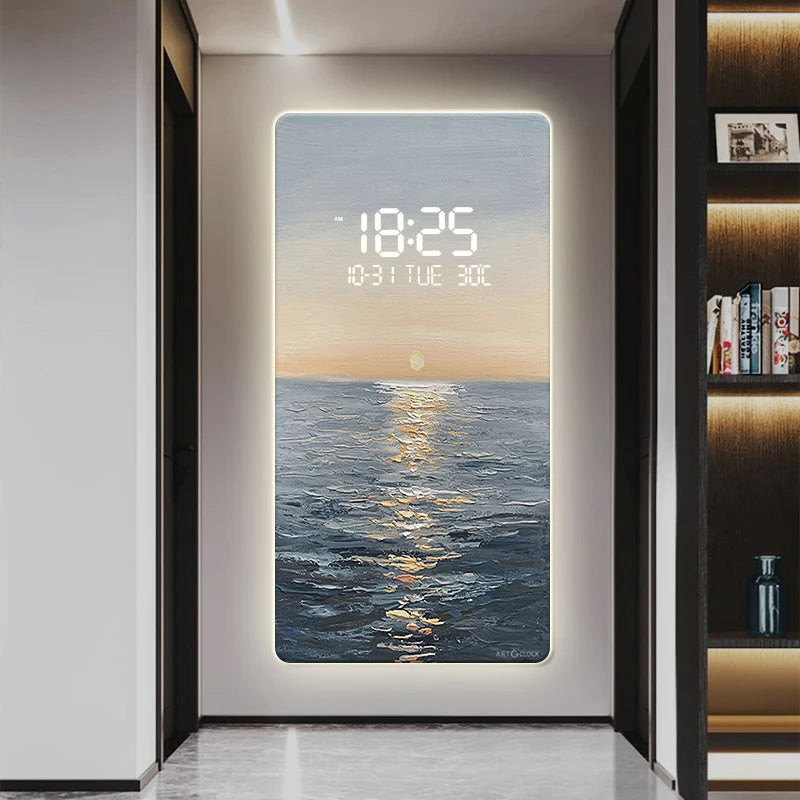 Modern Abstract Art Digital Wall Clock - Stylish Home & Office Decor for Living Room, Bedroom, Kitchen | Silent LED Display with Date & Temperature