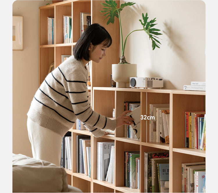 Solid Wood Bookshelf - Beech & Oak Bookcase with Free Combination - Perfect for Home Office, Living Room, and Library Storage