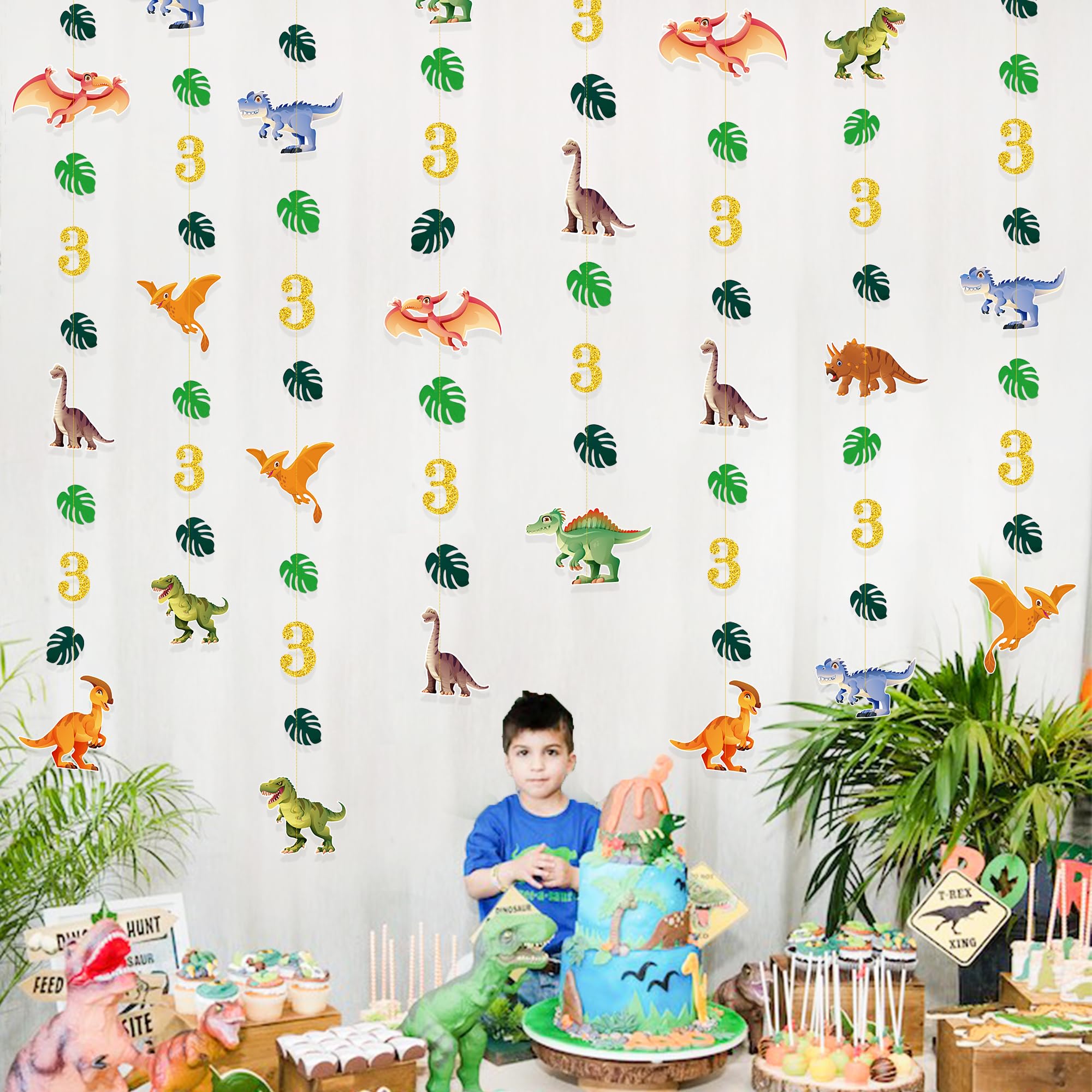 52Ft Dinosaur Themed 3rd Birthday Party Decorations Set - Dino Banner, Garland, Streamers & Backdrop for Boys Kids Jurassic World Party Supplies | Perfect for Indoor/Outdoor Birthday Celebrations, Baby Showers & Themed Events