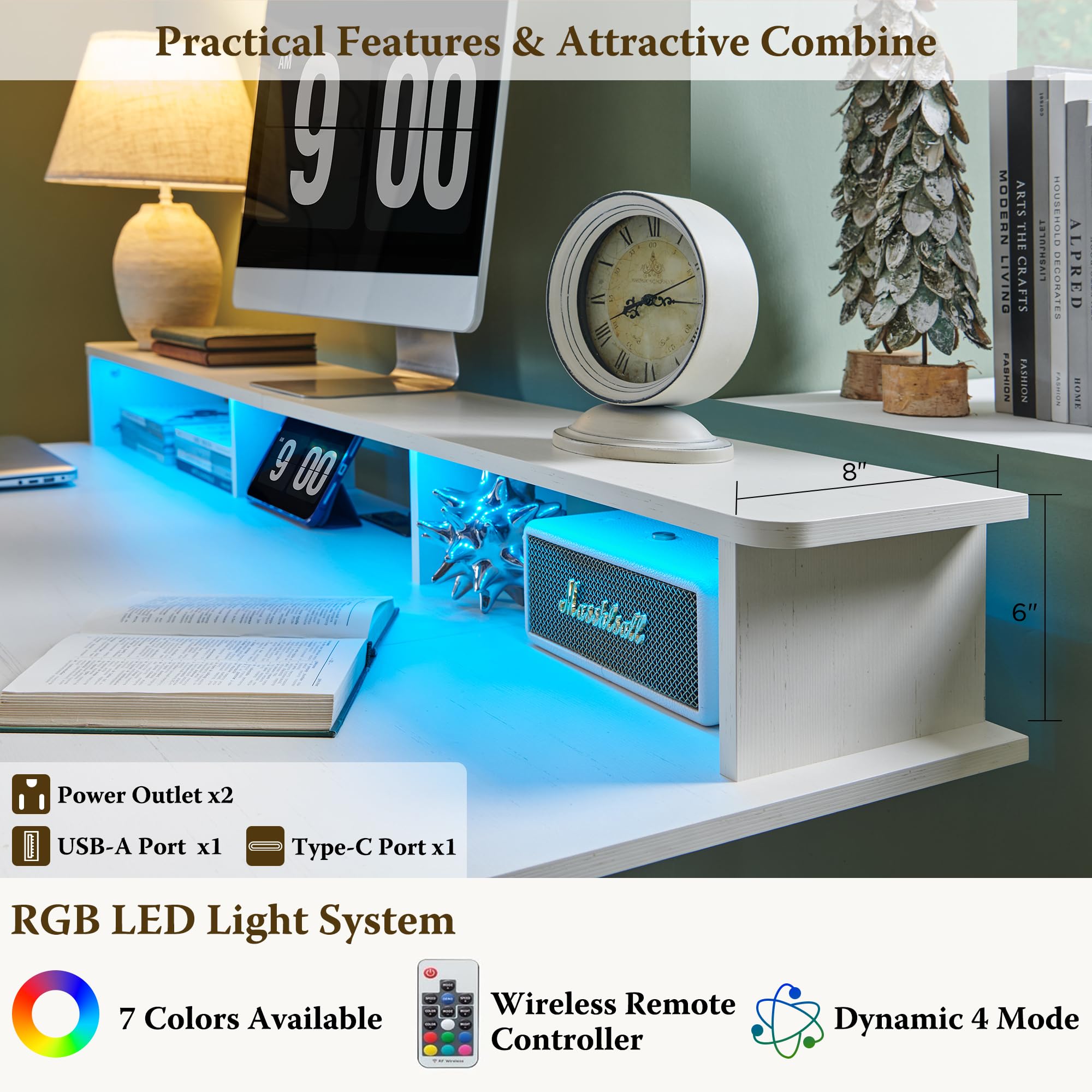 RedLemon 60 Inch Electric Height Adjustable Gaming Desk with Power Outlets, LED Lights, Keyboard Tray & Monitor Shelf - Ergonomic Standing Computer Desk for Home Office, Gaming Setup & Workstation (White)