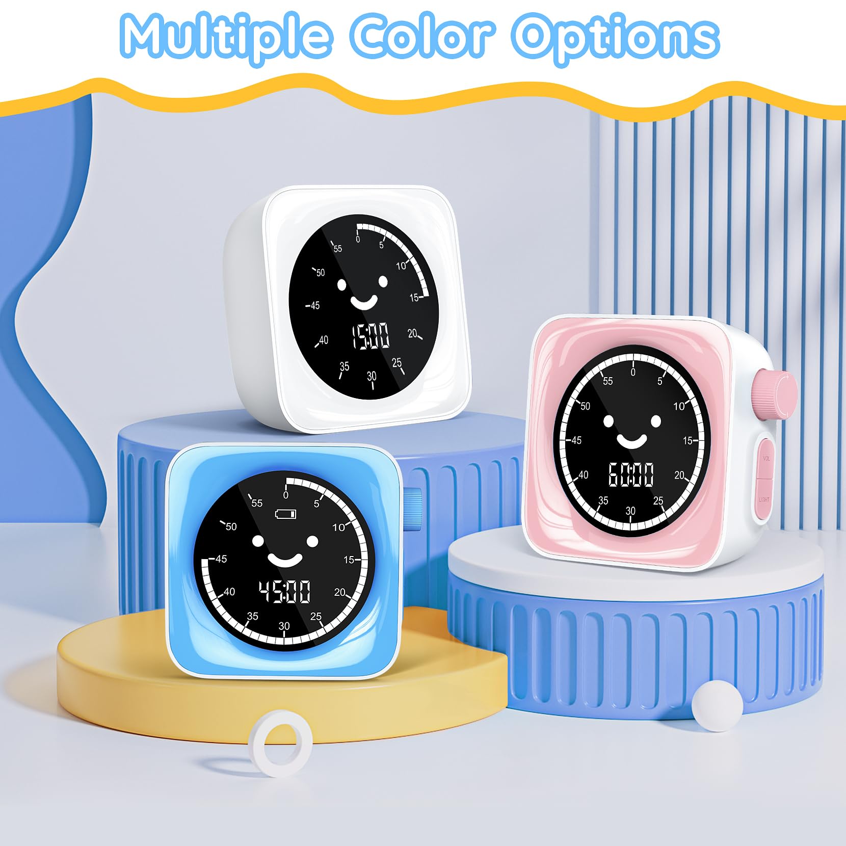 60-Minute Digital Visual Timer for Kids - Silent Countdown Clock for Classroom, Homework & Time Management - Blue & White Toddler Timer for Focus, Chores & Learning Activities