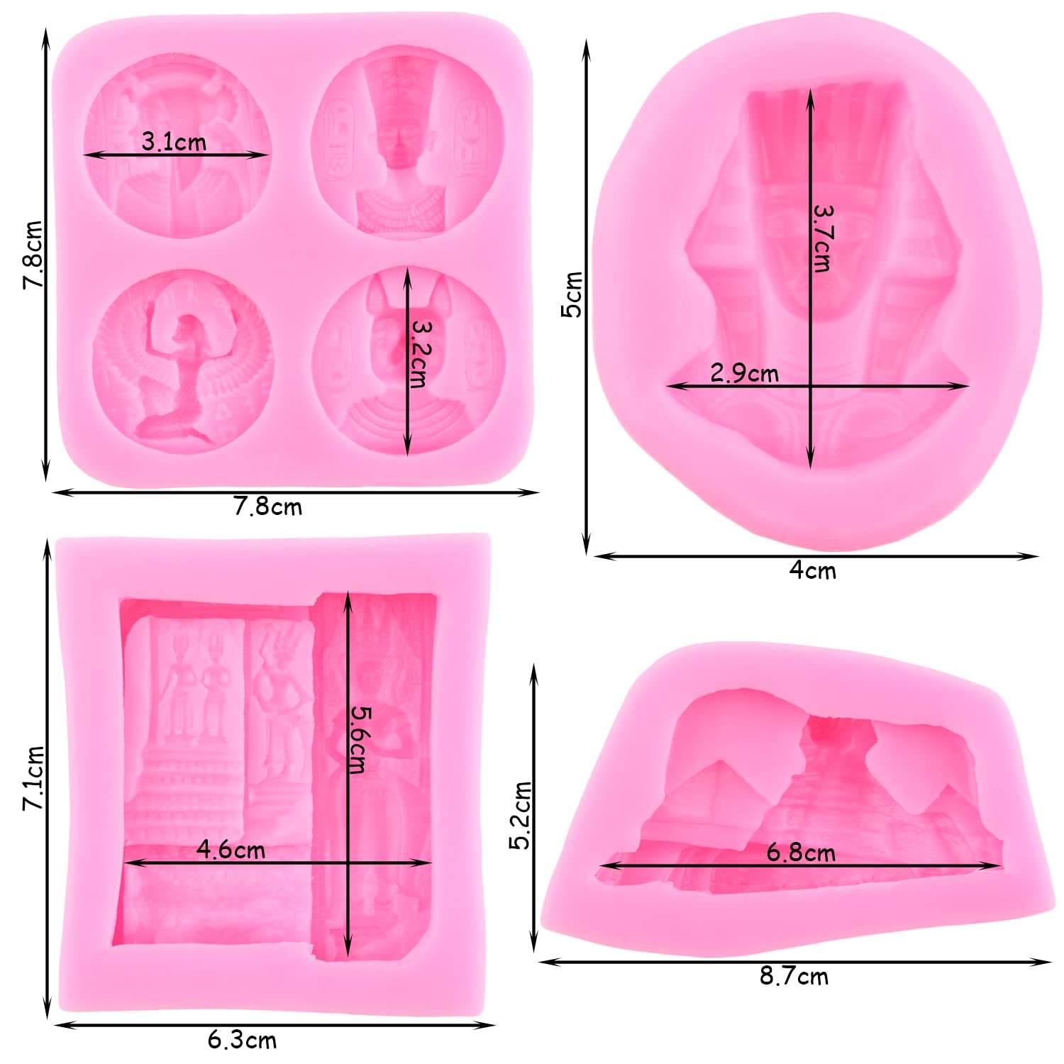 Antique Egyptian Coin Silicone Mold Set - Pharaoh, Mummy, Sphinx Fondant Molds for Cake Decorating, Chocolate, Candy, Polymer Clay & Gum Paste (4-Piece Set) - Perfect for DIY Baking, Candy Making, and Craft Projects