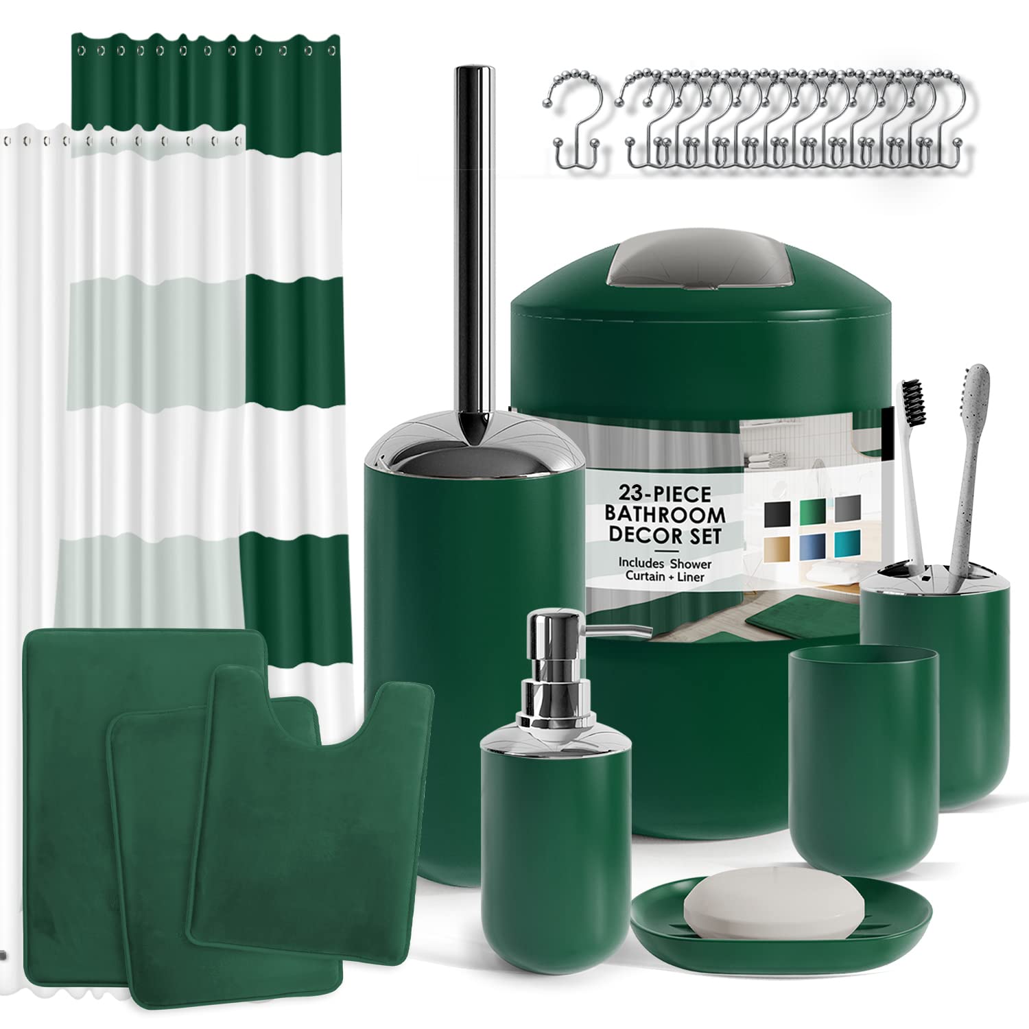 Clara Clark 23PC Green Bathroom Set with Shower Curtain & Accessories - Perfect for Modern Bathrooms