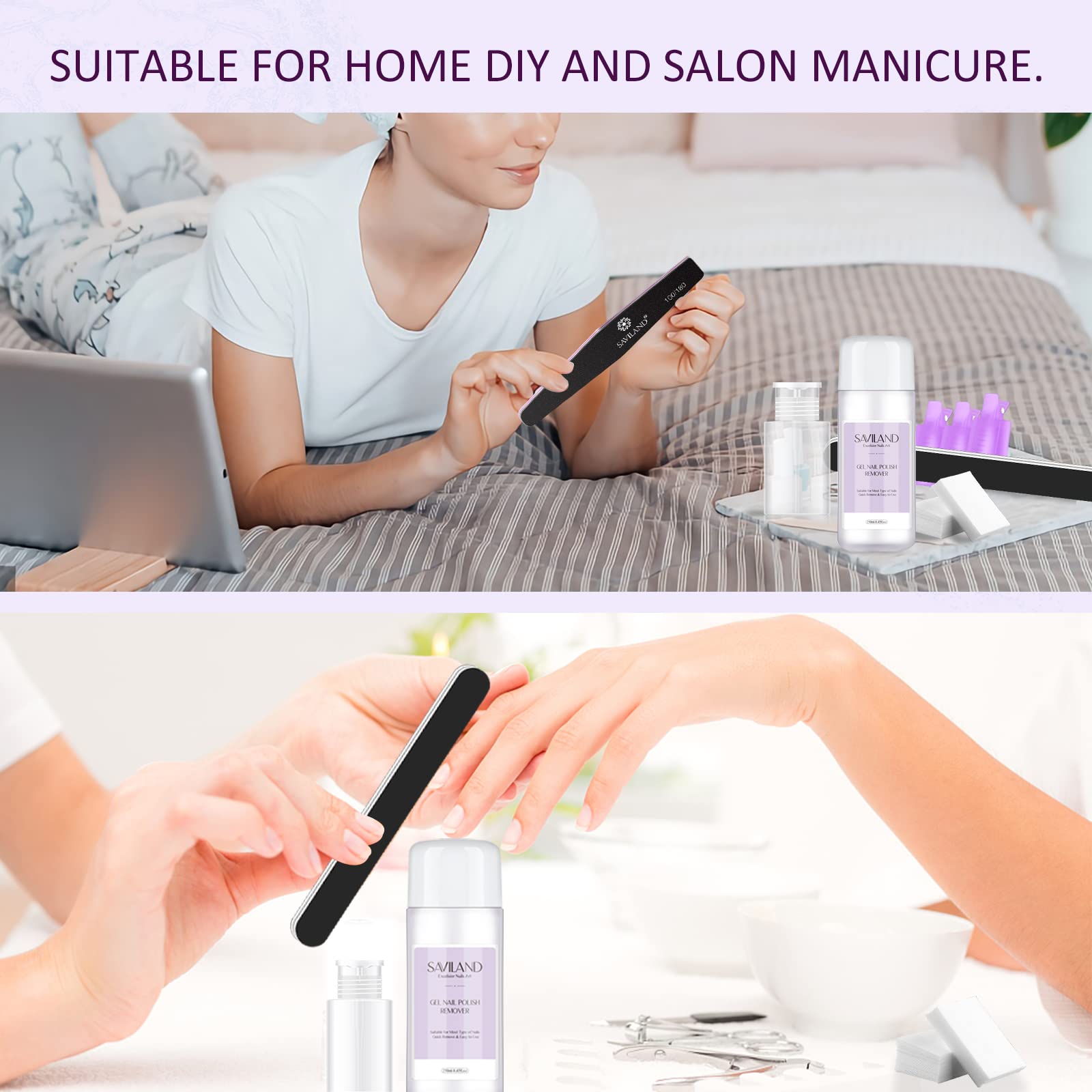 Acetone-Free Nail Polish Remover Kit - 250ml Gentle Solution with Nail Tools & Cotton Pads for Gel, Acrylic & Regular Polish | Safe Nail Care for Professional Salon, Home Manicure, DIY Nails, Spa Days & Travel Essentials