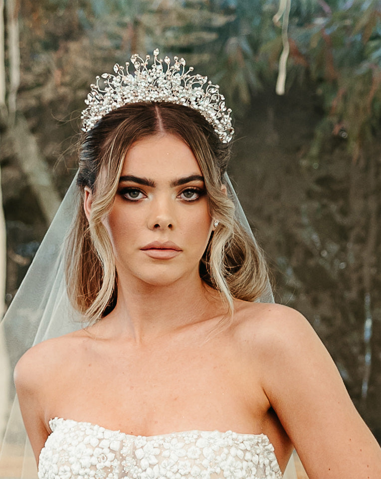 Elegant Bridal Headpiece - Magnificent Statement Bridal Crown Inspired by Bridgerton's Queen Charlotte | Serafina by Kezani | Perfect for Weddings, Bridal Showers & Vintage-Themed Events