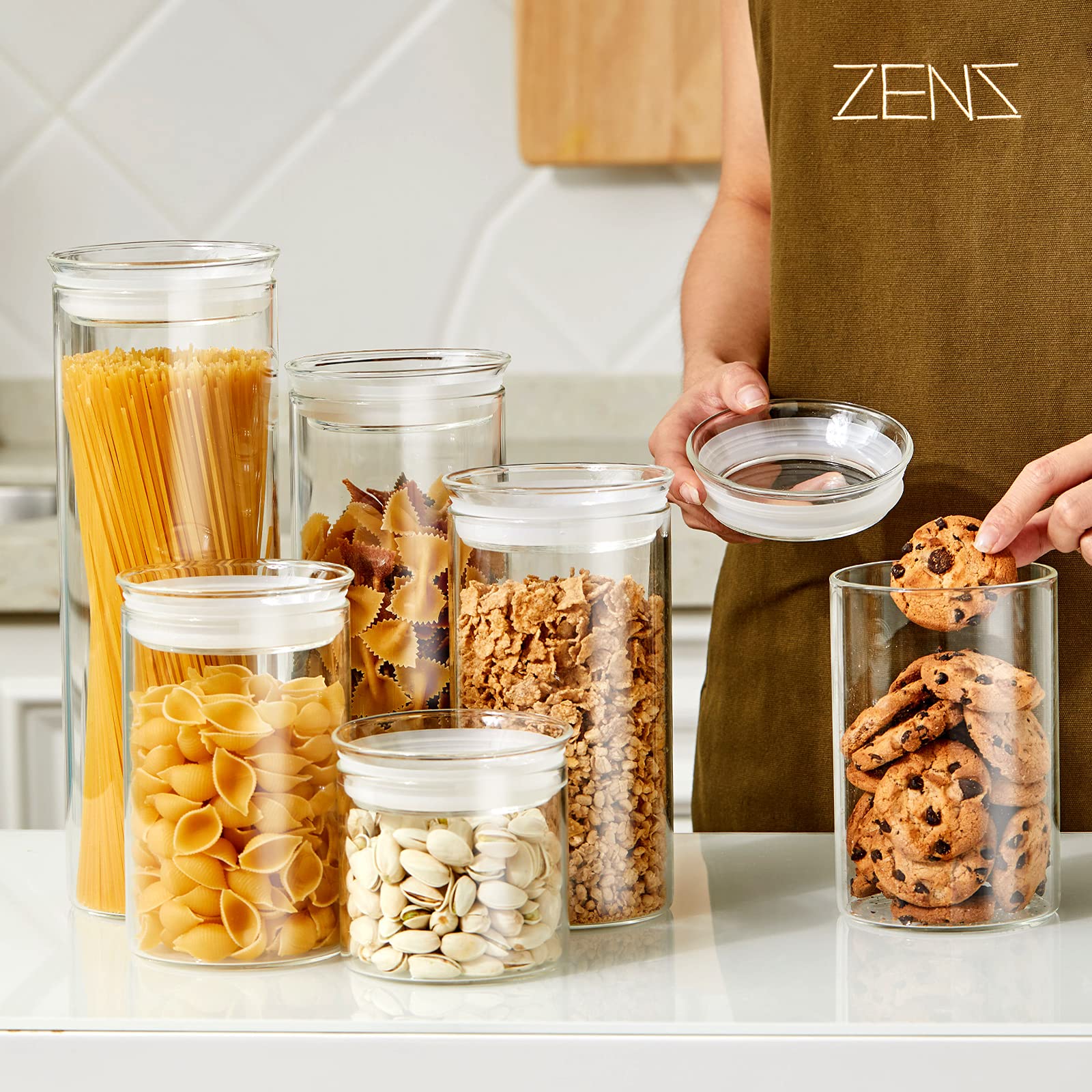 ZENS 27oz Glass Jars with Airtight Lids (Set of 2) - Clear Kitchen Storage Containers for Coffee, Brown Sugar & Pantry Organization | Perfect for Home, Office & Coffee Shops