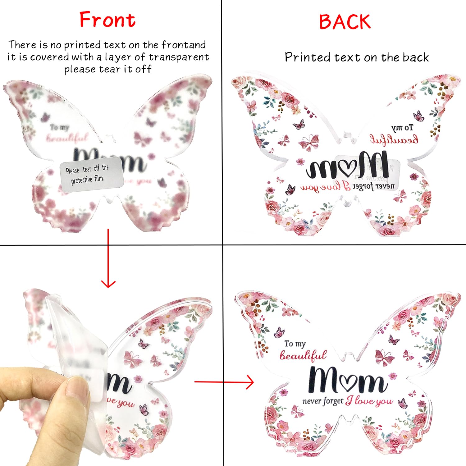 Personalized Acrylic Butterfly Engraved Plaque - 3.9×3.0×0.4 Inch Thoughtful Birthday/Christmas Gift for Mom from Daughter or Son | Perfect for Mother's Day, Anniversary & Home Decor