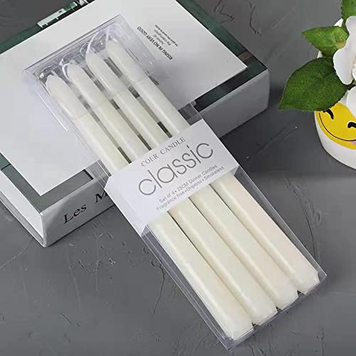10 Inch White Taper Candles - Set of 4 for Wedding Centerpieces, Dinner Parties, Home Decor & Special Occasions - Elegant Long Candles for Romantic Ambiance & Table Settings