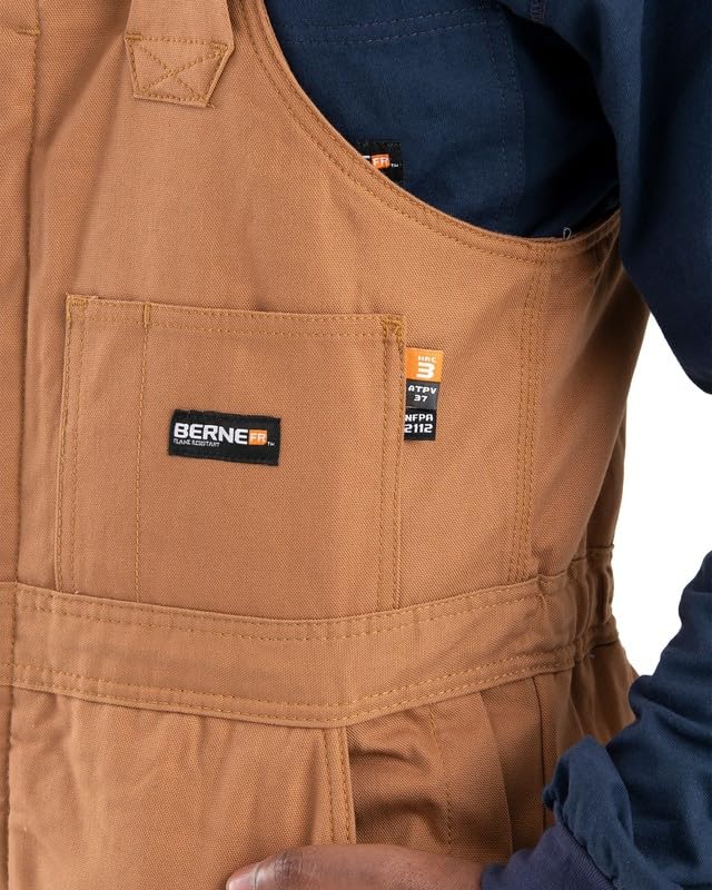 Berne Men's FR Deluxe Bib Overalls - Flame Resistant Work Coveralls for Construction & Farming - Durable & Comfortable Workwear for Outdoor Labor