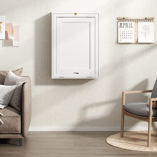 Space Saving Wall Mounted Fold Out Convertible Desk - White Floating Writing Desk with Storage Shelves | Home Office Laptop Workstation | Perfect for Small Spaces & Modern Workspaces