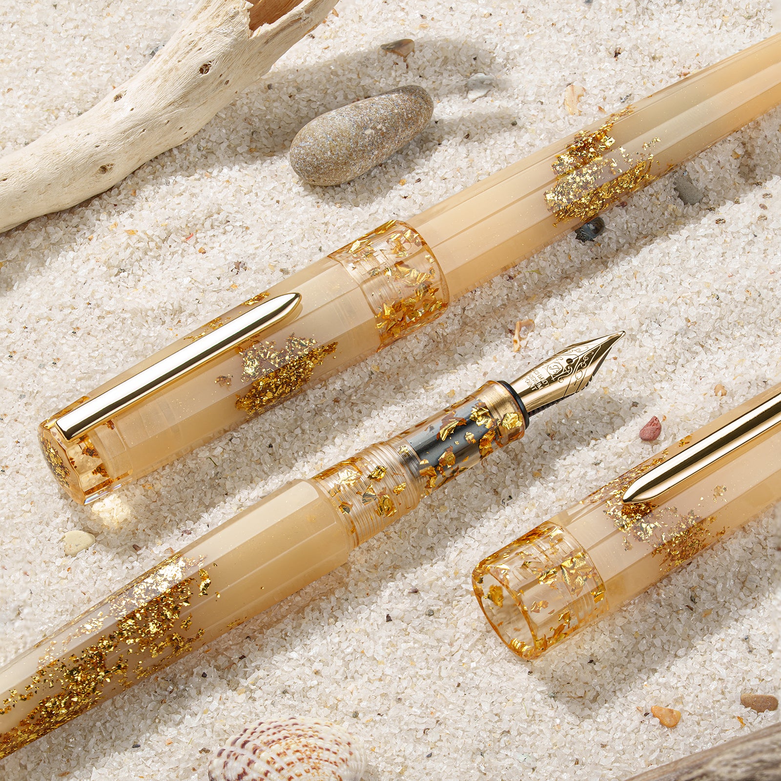 Benu Euphoria Fountain Pen - Luxury Gold Beach Design for Writing, Calligraphy & Gift Giving - Perfect for Professionals, Students & Collectors
