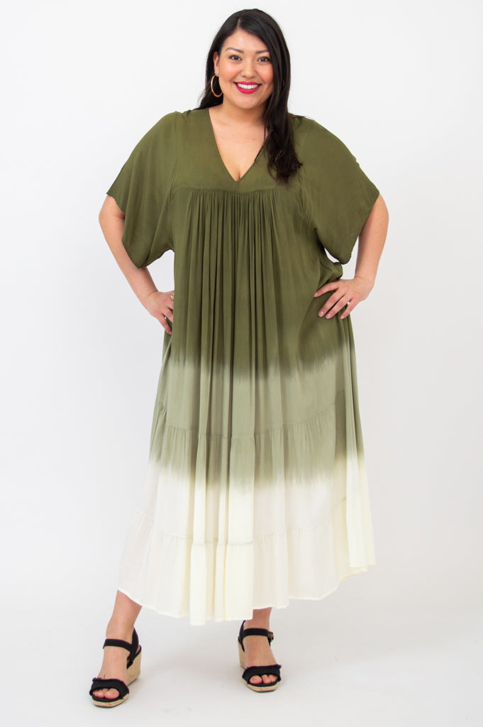 Empress Dress - Green Dip Dye Maxi Dress for Women | Boho Chic Summer Dress for Beach, Wedding & Special Occasions