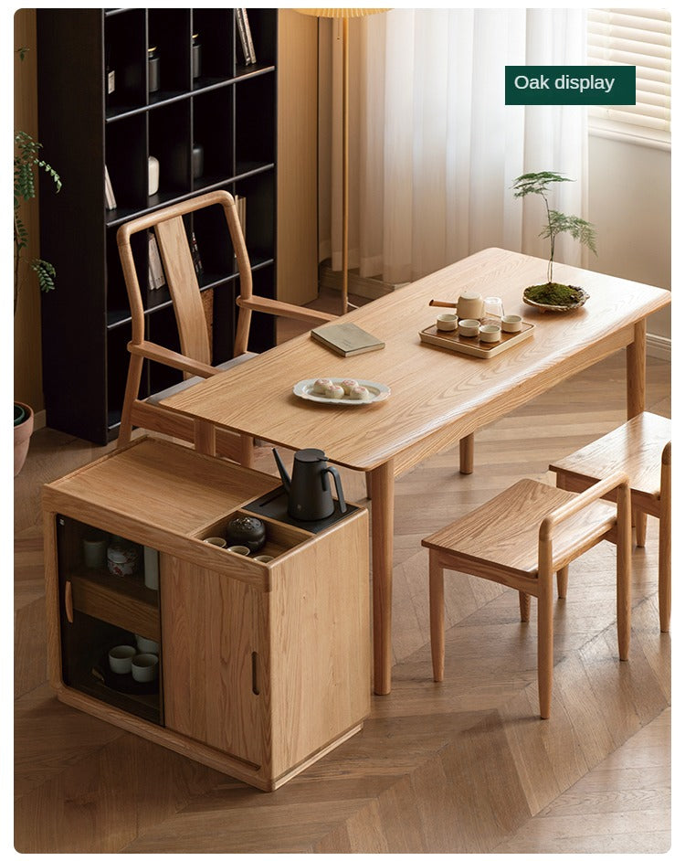 Premium Oak & Ash Solid Wood Tea Maker Set with Integrated Tea Table - Perfect for Home, Office & Zen Tea Ceremonies