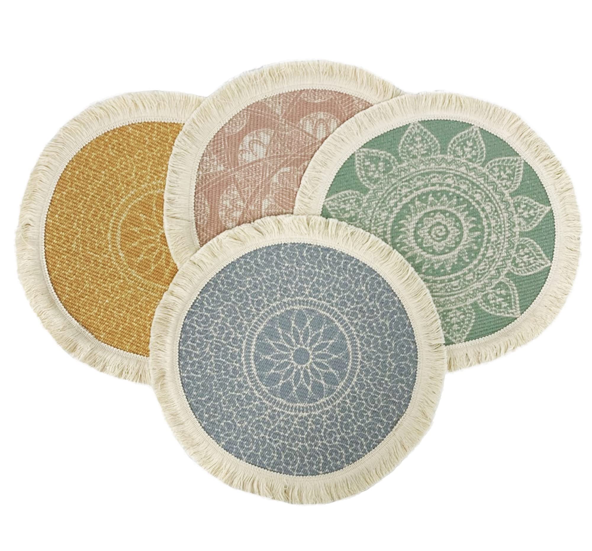 Fennco Styles Unique Dream Catcher Fringe Cotton Placemats - 14-inch Round Set of 4, Multicolored Bohemian Table Mats for Home Decor | Perfect for Dining Tables, Banquets, Weddings & Boho Chic Room Decor