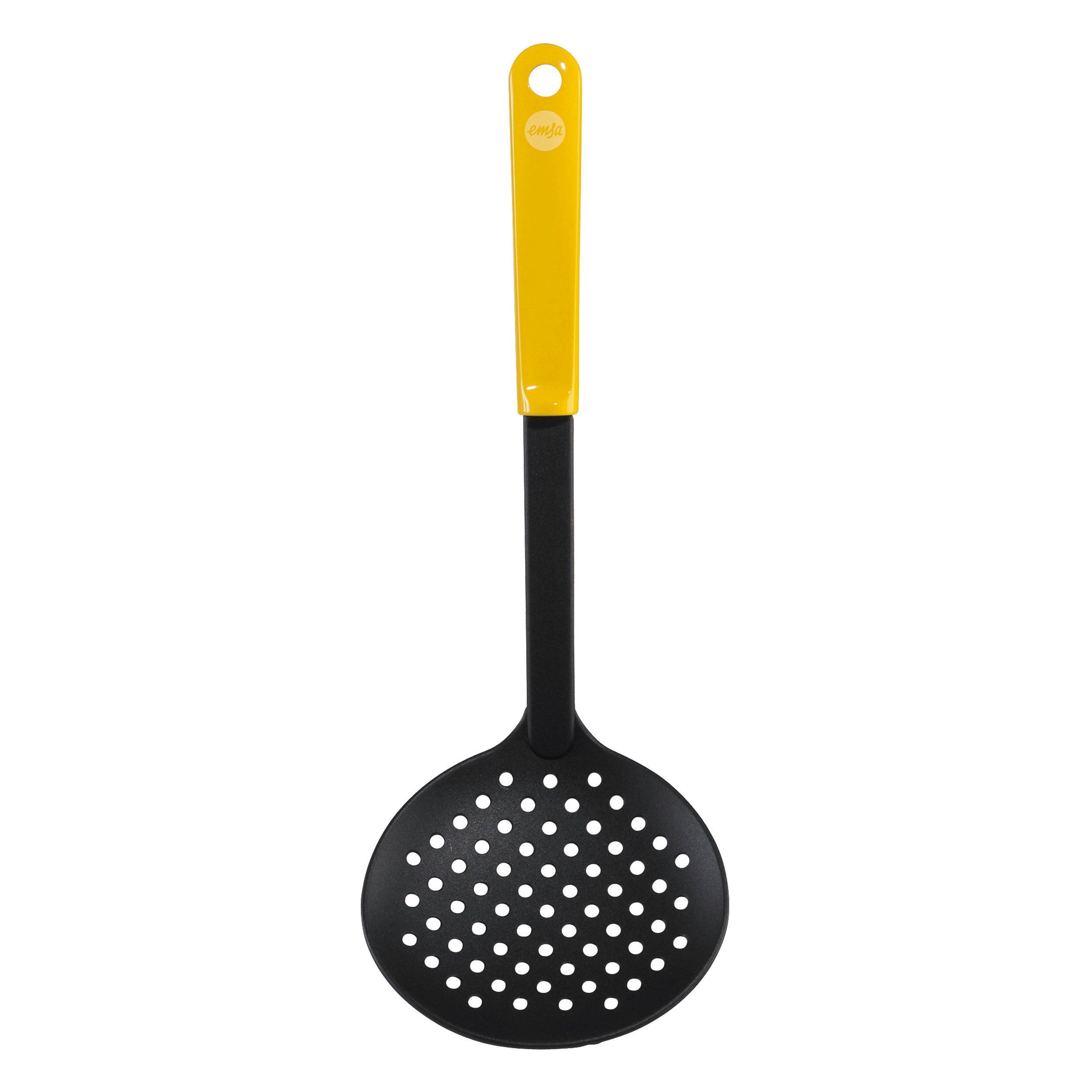 EMSA Mycolours Skimmer - Yellow Kitchen Utensil with Fine Mesh Strainer (509314) - Perfect for Draining Pasta, Frying, and Cooking Soups