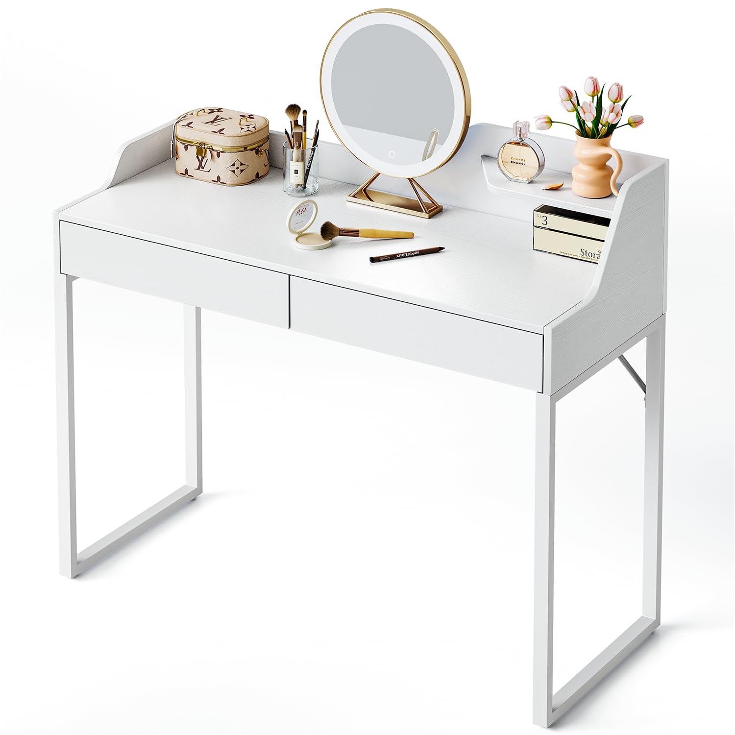 CubiCubi 40 Inch White Vanity Desk with 2 Drawers - Modern Computer Desk for Home Office, Makeup Dressing Table & Study Workstation | Perfect for Small Spaces, Bedroom, Dorm & Apartment