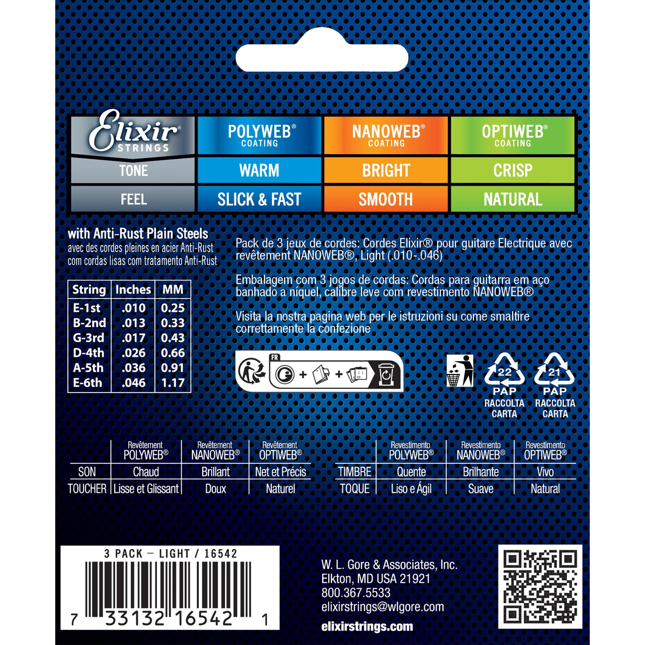 Elixir Electric Guitar Strings 10-46 Light 3 Pack - Nickel Plated Steel with NANOWEB Coating for Long-Lasting Bright Tone & Comfortable Feel | Perfect for Rock, Blues & Studio Recording