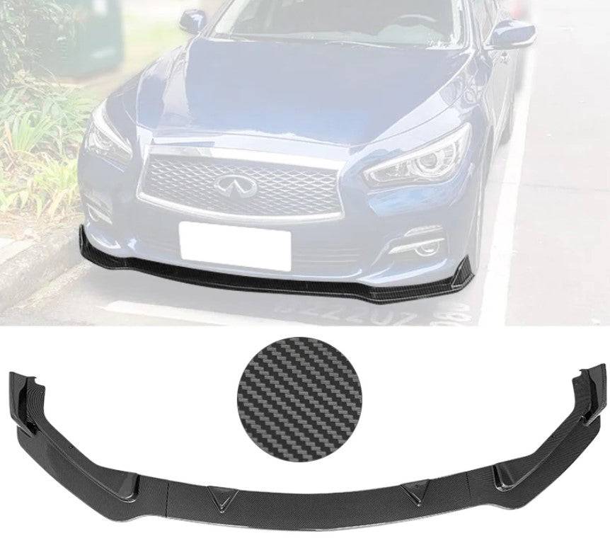2014-2017 Infiniti Q50 Base/Non-Sport Front Lip Spoiler - 3-Piece Set in Glossy Black or Carbon Fiber Print - Enhance Style & Aerodynamics for Daily Driving & Car Shows