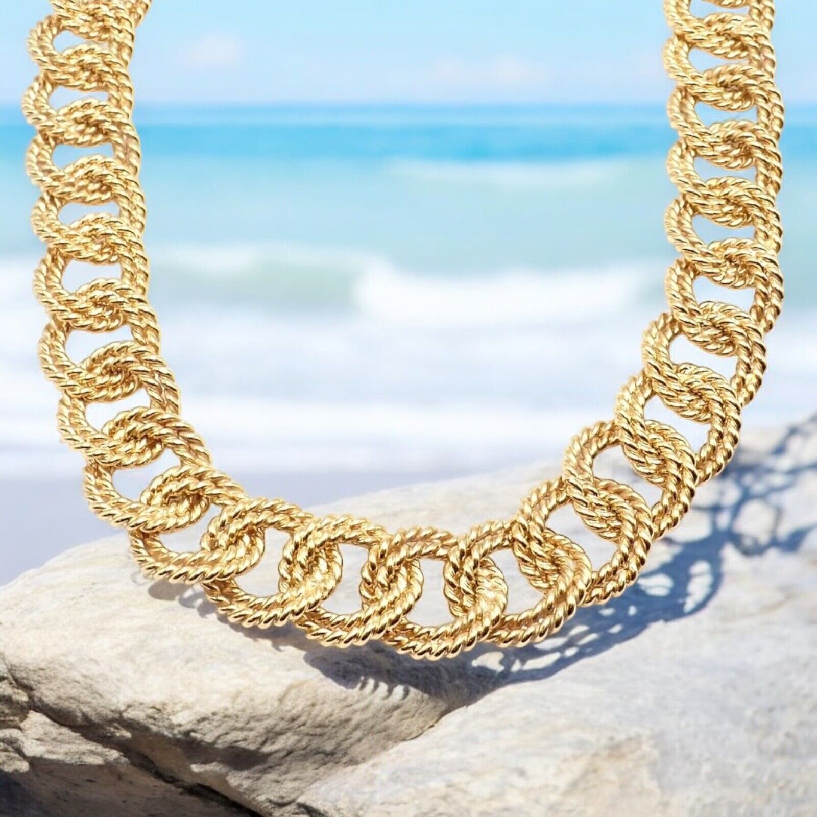 Authentic Verdura 18k Yellow Gold Rope Link Choker Necklace - Vintage Luxury Jewelry for Women - Perfect for Evening Parties, Weddings & Special Occasions