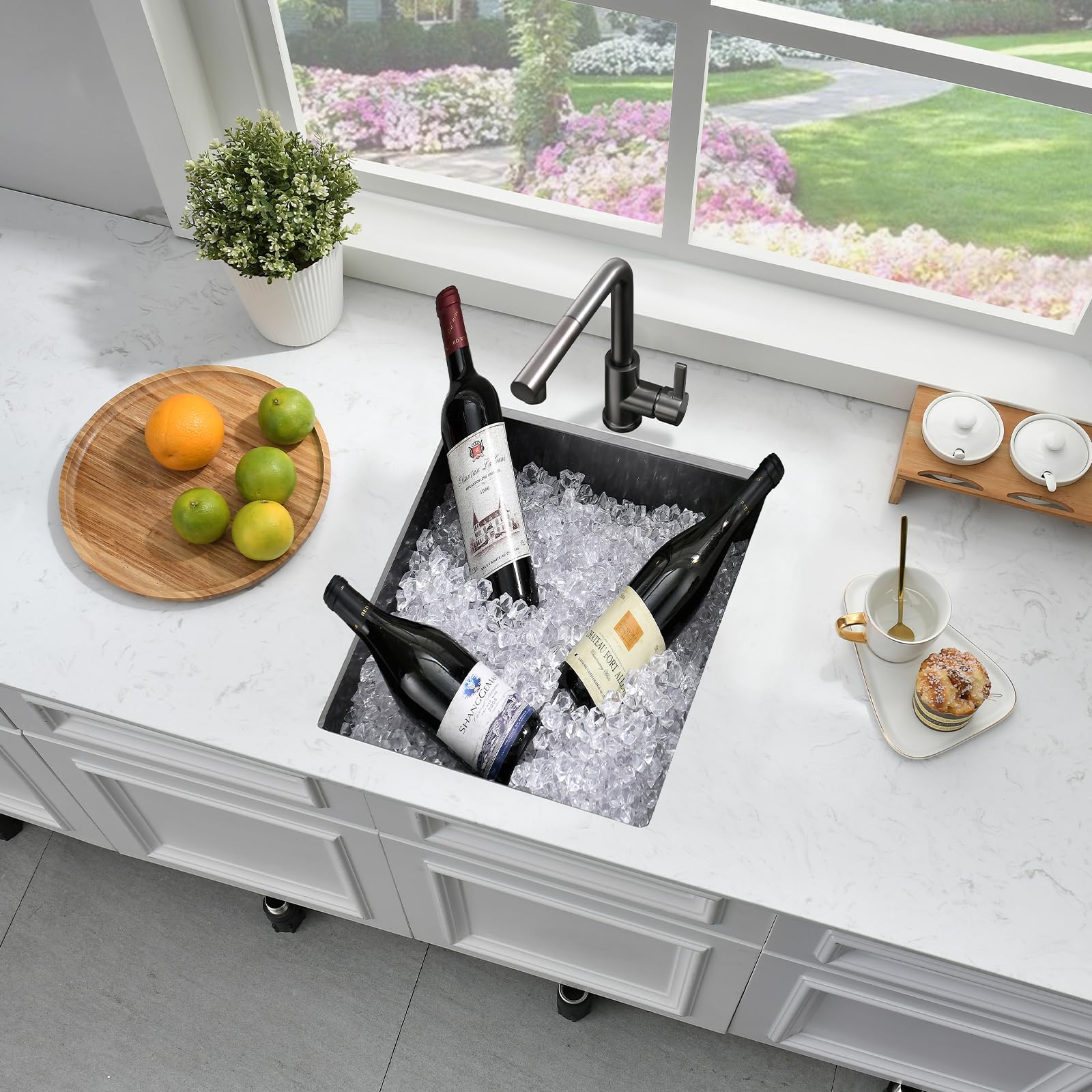 Bokaiya 13x15 Inch Undermount Black Bar Sink - 16 Gauge Stainless Steel Small Wet Bar Sink with Bottom Grid & Strainer - Perfect for Kitchenettes, Home Bars, RV, and Outdoor Entertaining