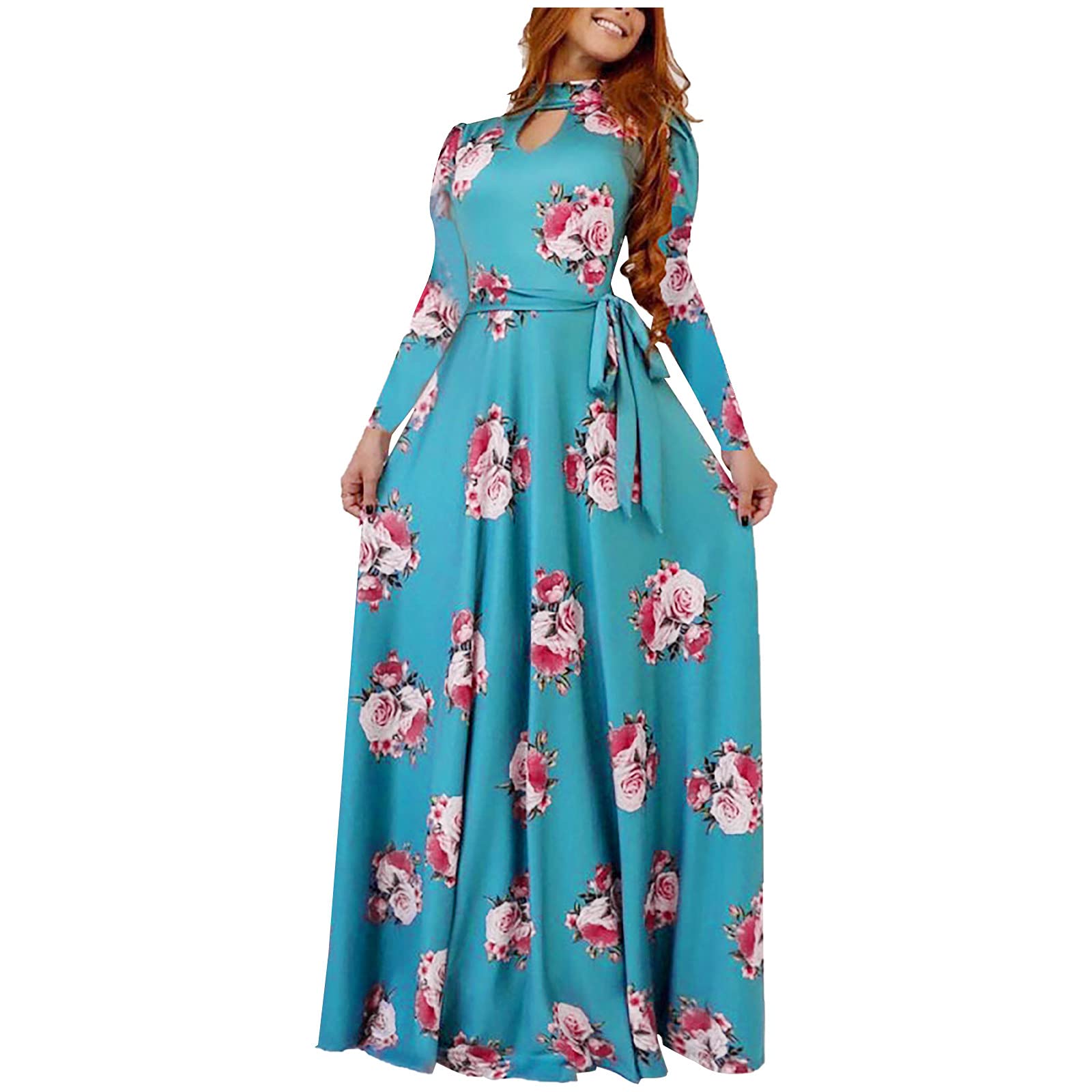 Elegant Floral Print Long Sleeve Bandage Dress for Women - Wedding Guest, Spring Casual, Button Down Sun Dress with O-Neck | Perfect for Garden Parties, Bridal Showers & Summer Events
