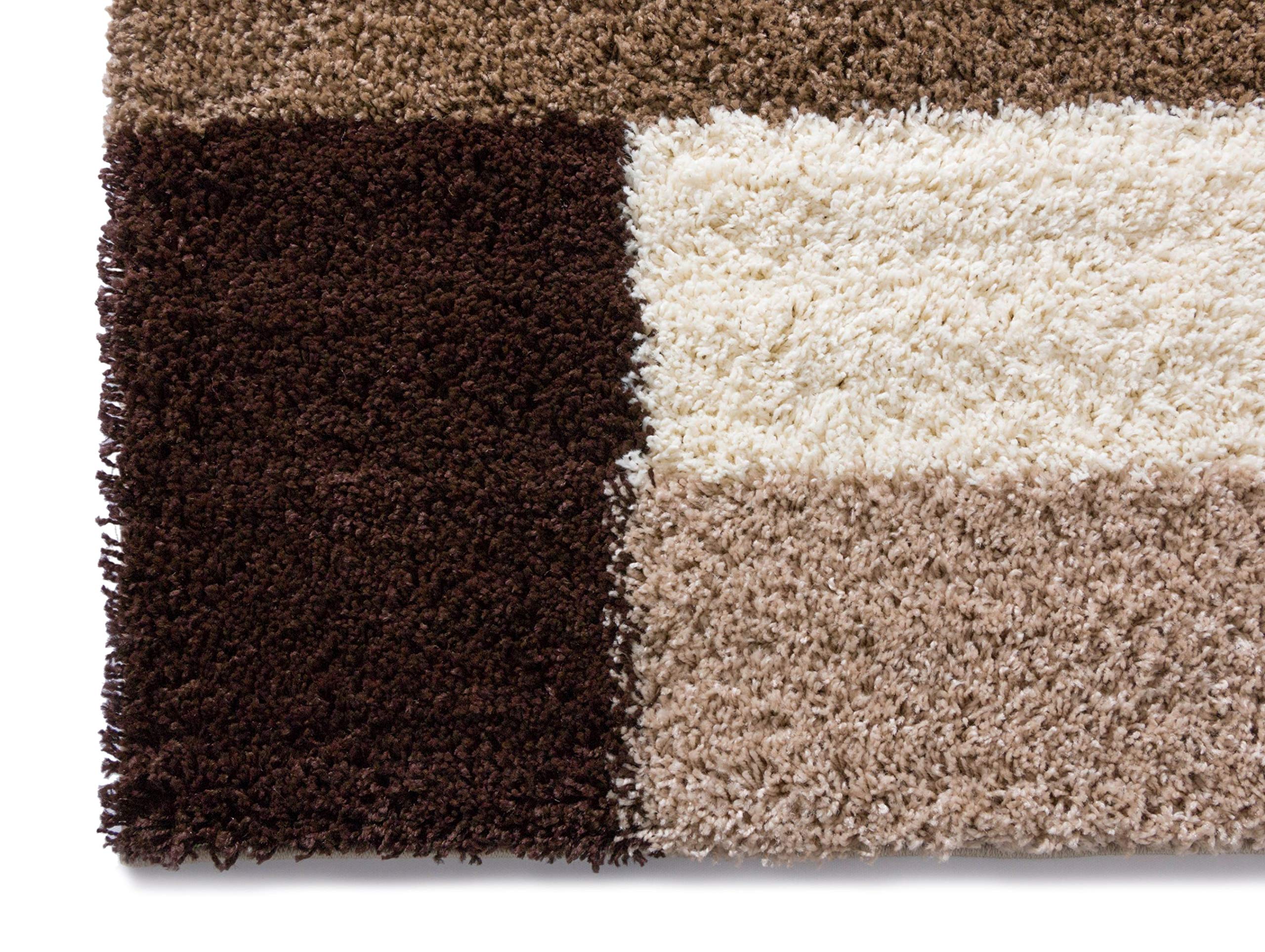 Well Woven Madison Shag Cubes Beige/Brown Modern Area Rug 5' X 7'2'' - Soft Plush Living Room Carpet for Bedroom, Nursery & Home Decor