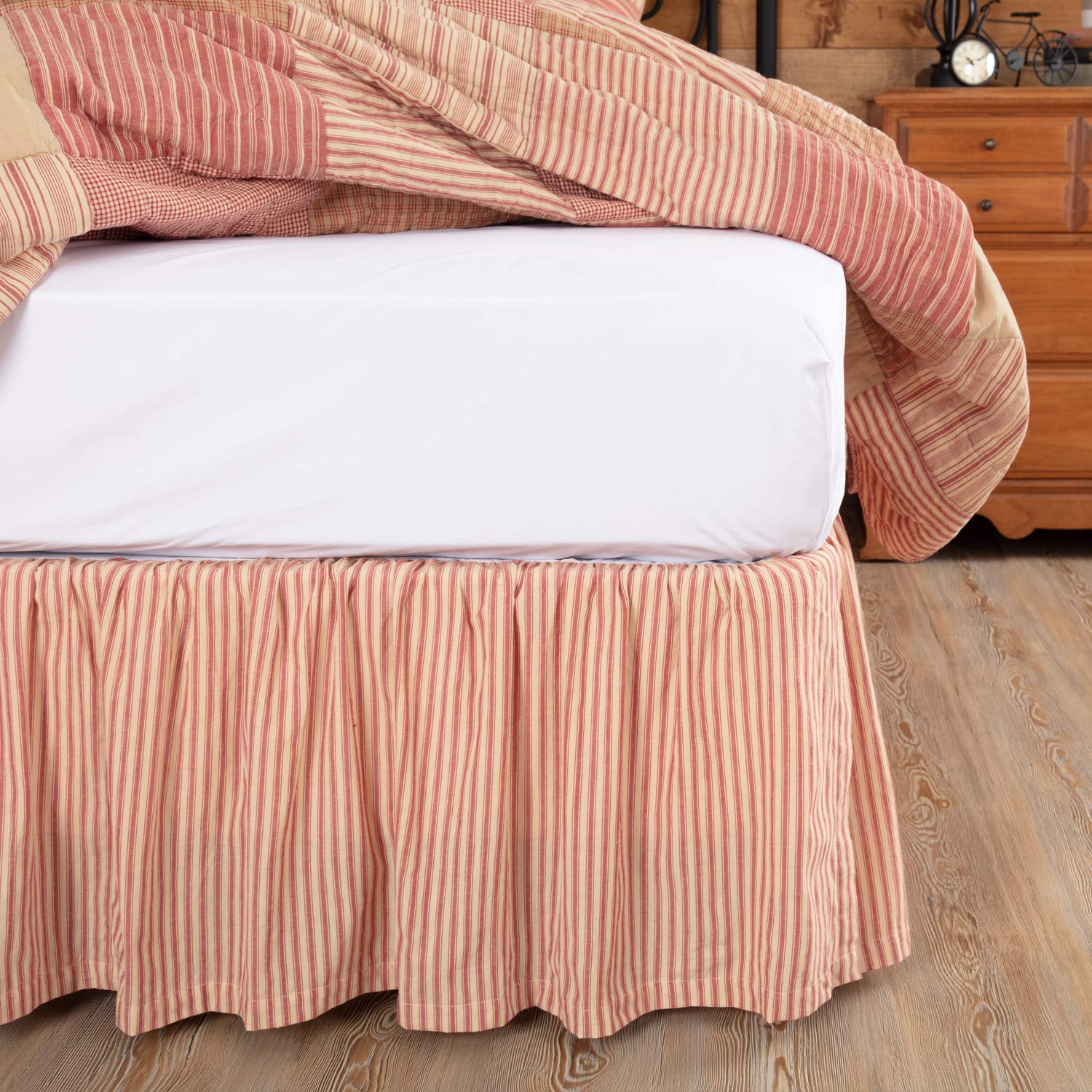 Sawyer Mill Ticking Stripe Queen Bed Skirt - 60x80x16 Inch Fitted Dust Ruffle, Classic Red Cotton Blend for Bedroom Decor | Perfect for Guest Rooms & Master Suites